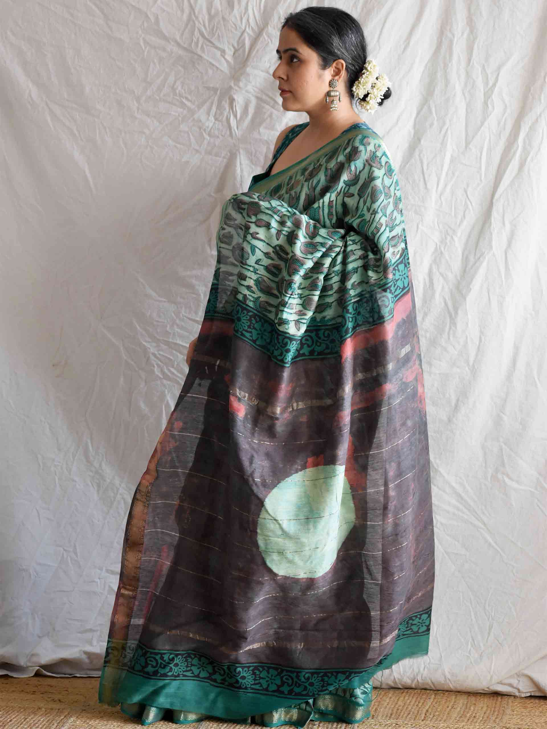 Ankuri Chaap - Bagru Maheshwari silk saree