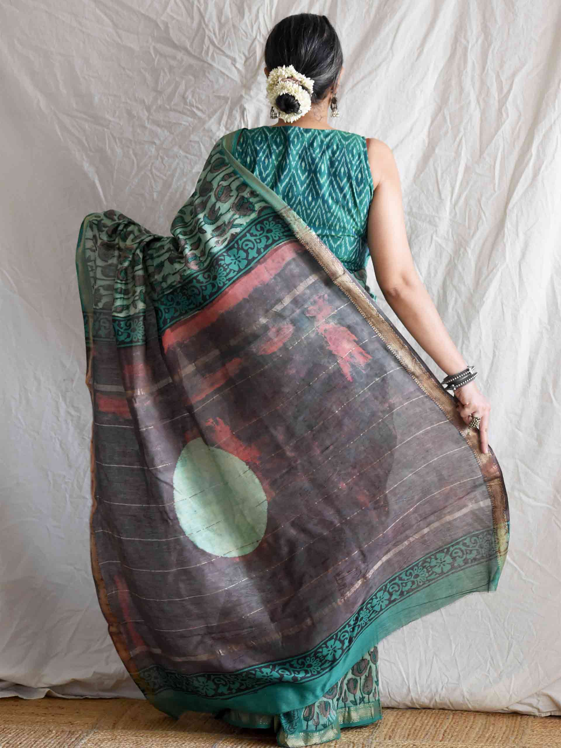 Ankuri Chaap - Bagru Maheshwari silk saree