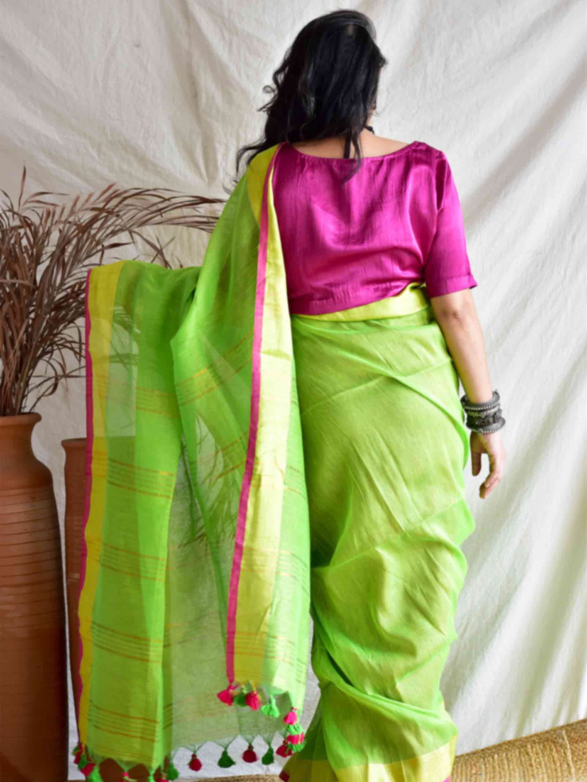 Parrot - Linen Saree