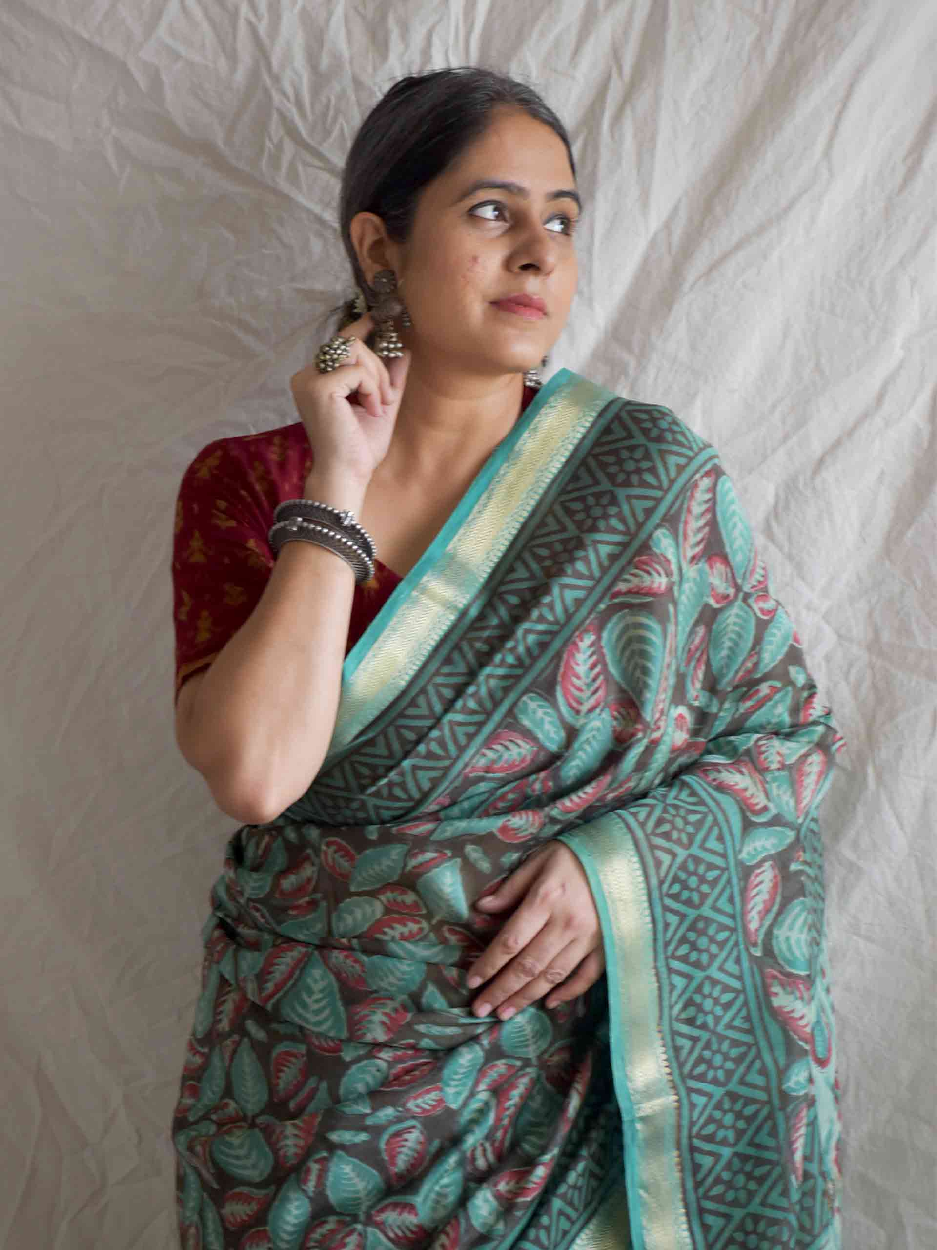 Patjhad - Bagru Maheshwari silk saree