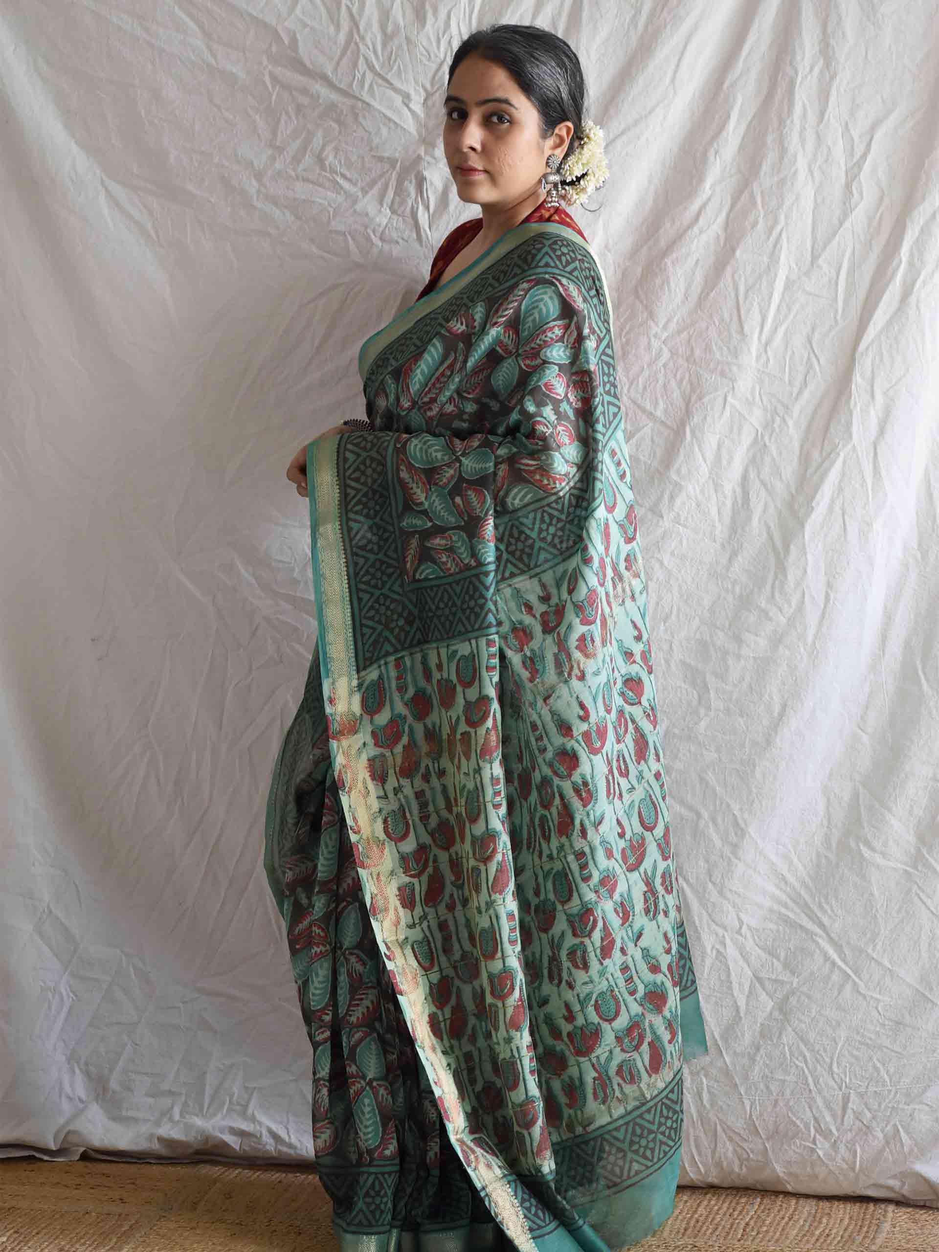 Patjhad - Bagru Maheshwari silk saree