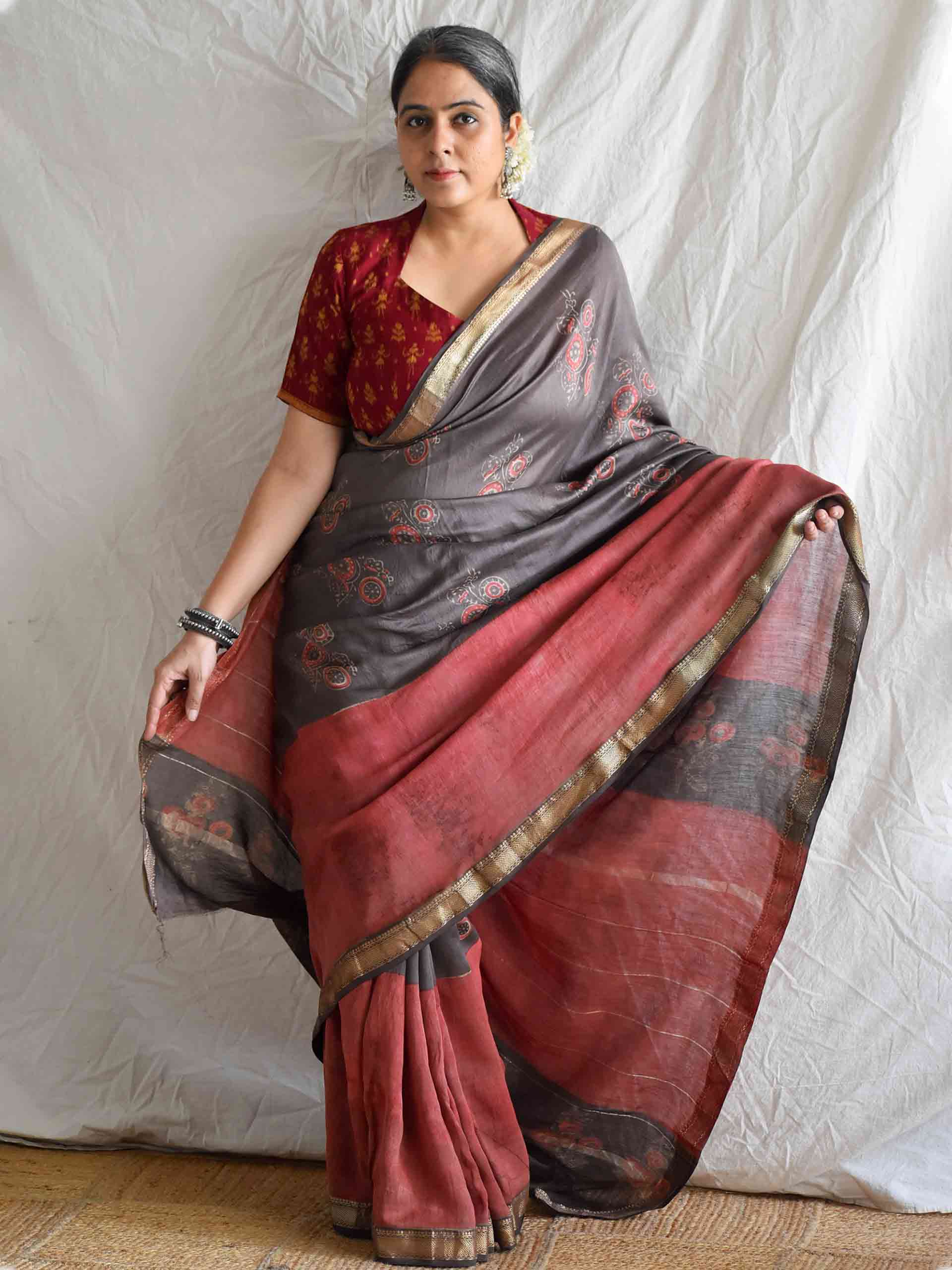 Noori Zameen - Bagru Maheshwari silk saree