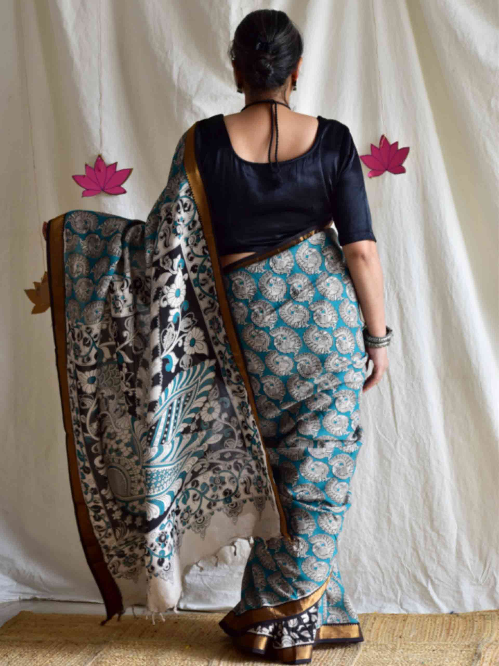 Madhur - kalamkari printed Bangalore Silk zari saree