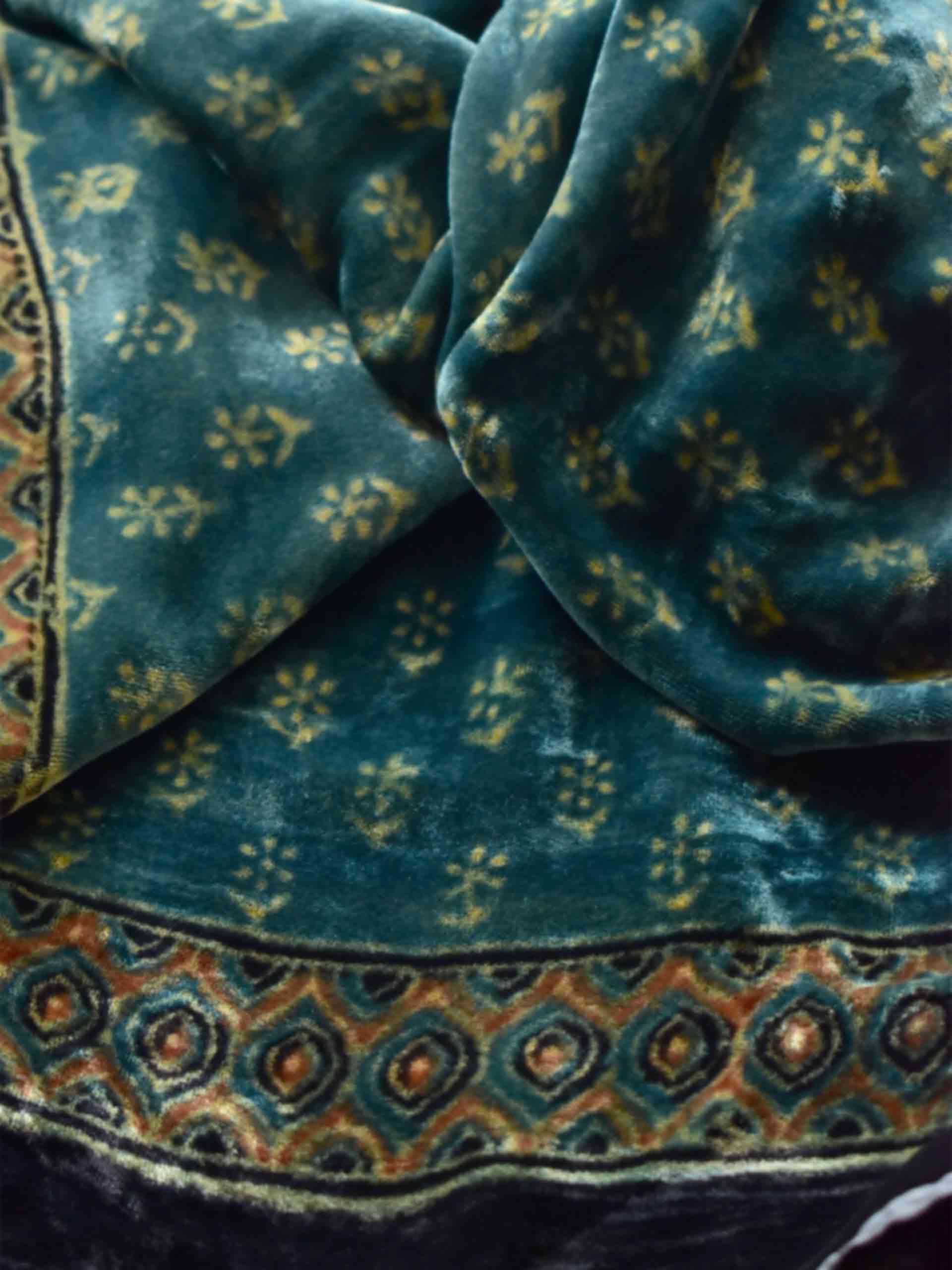 UD039 - Ajrakh Silk velvet blouse piece 1 meter