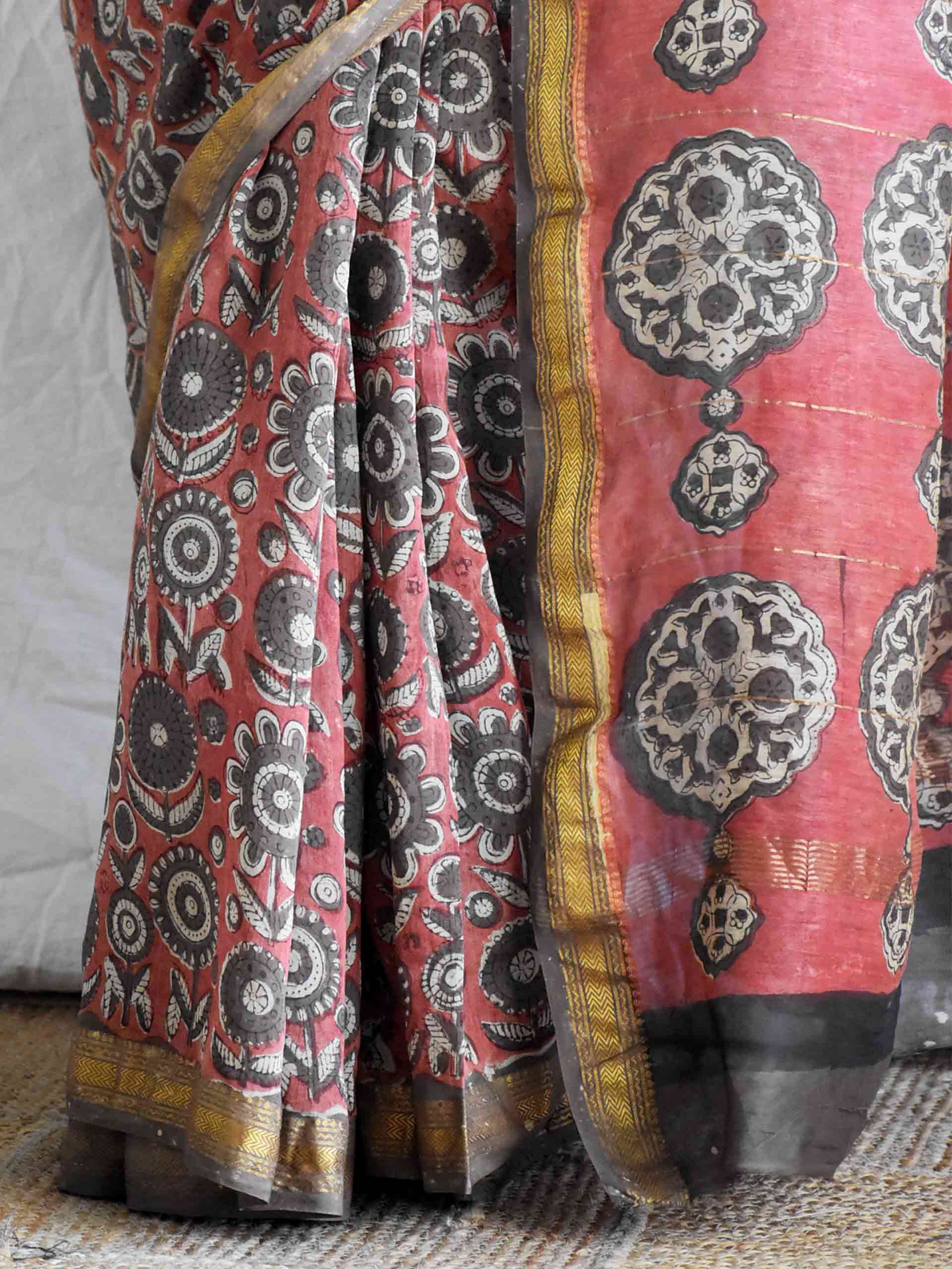 kattha rang- Bagru Maheshwari silk saree