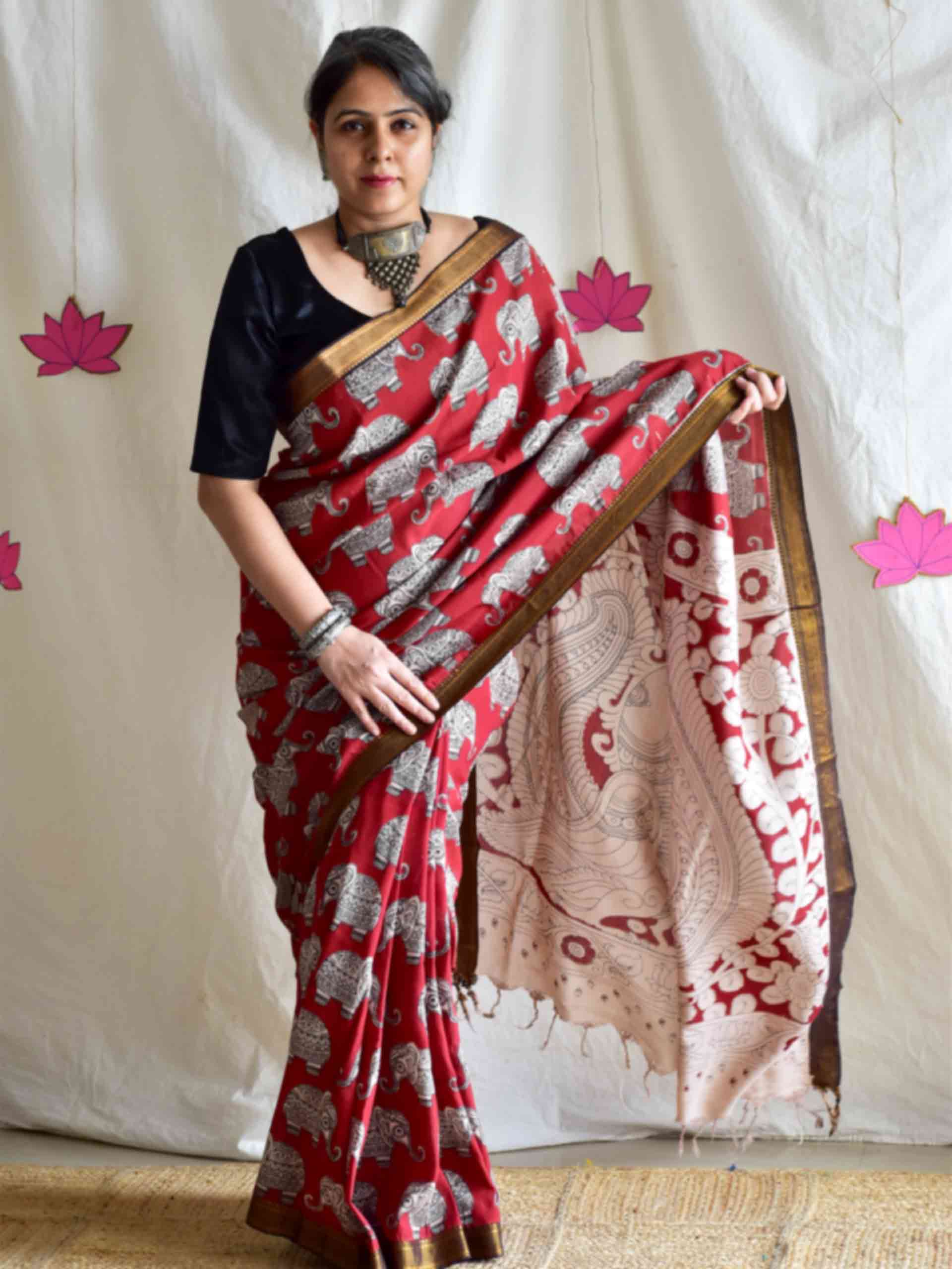 Gaj Leela - kalamkari printed Bangalore Silk zari saree