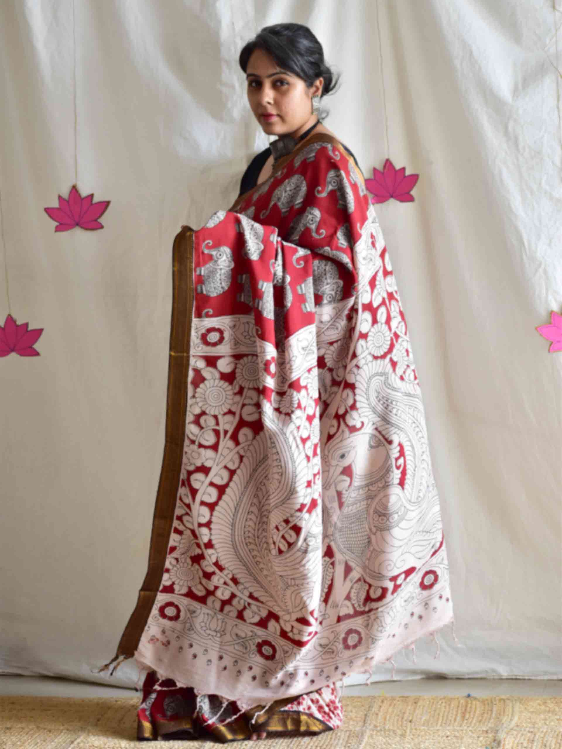 Gaj Leela - kalamkari printed Bangalore Silk zari saree