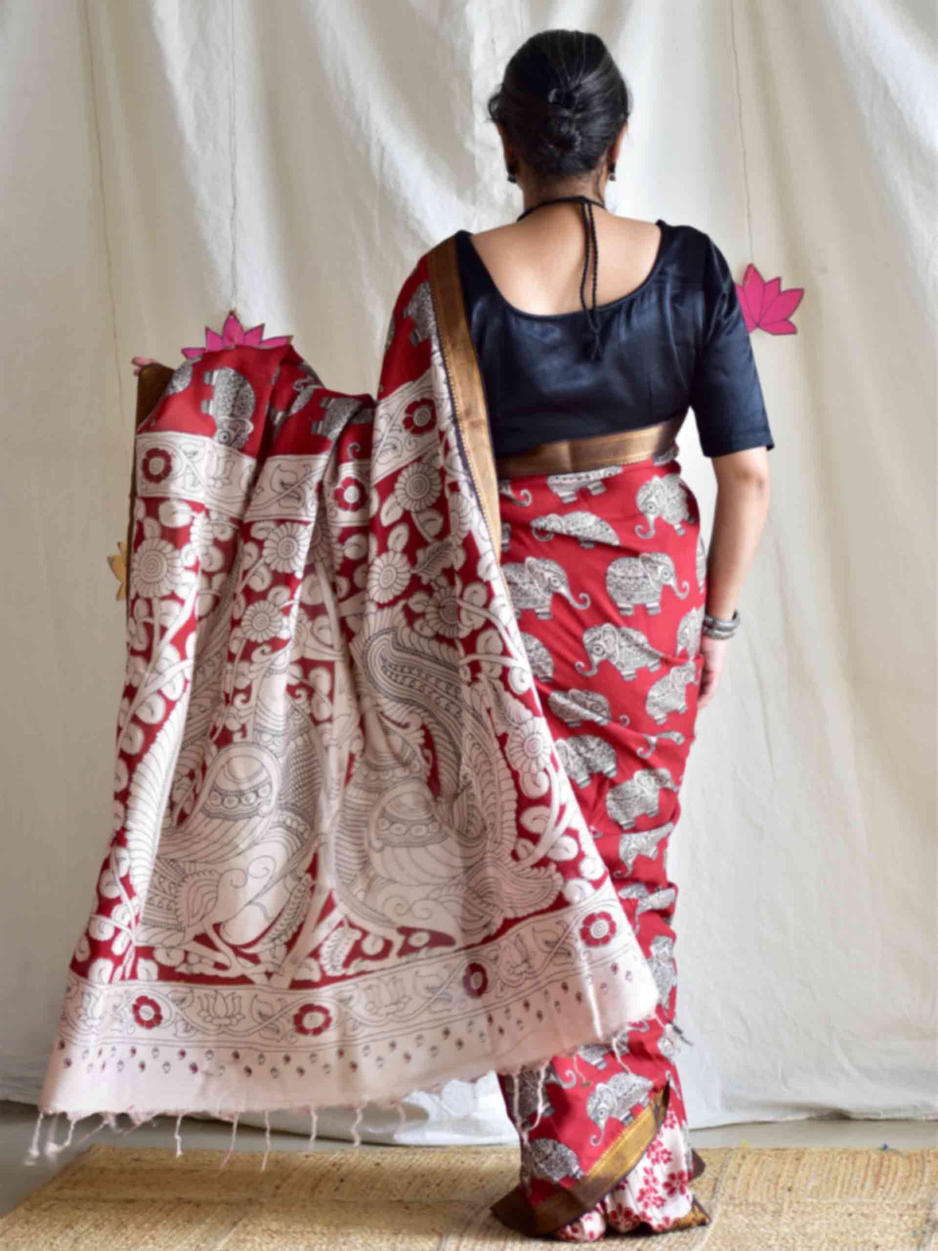 Gaj Leela - kalamkari printed Bangalore Silk zari saree