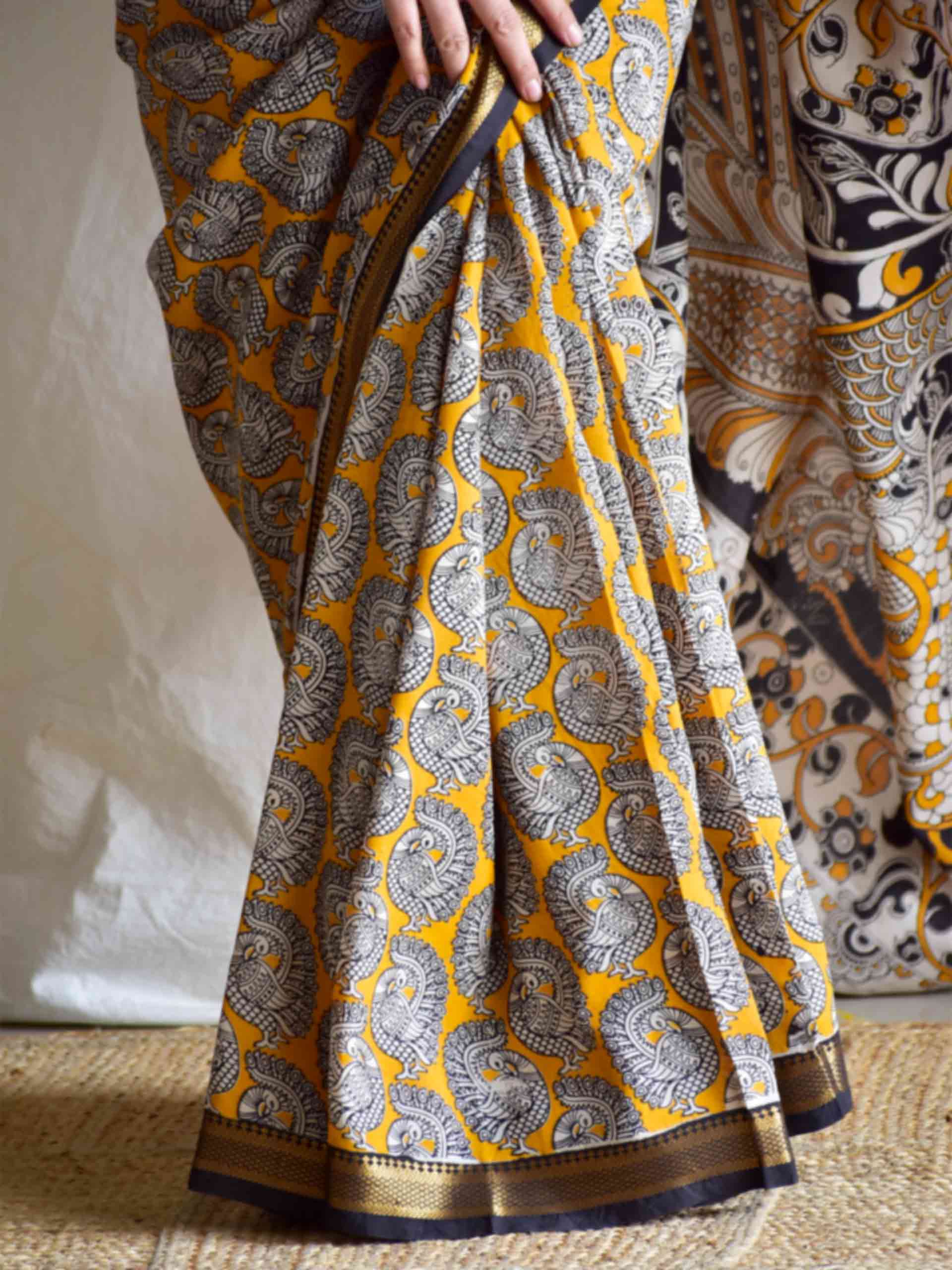 Bhor - kalamkari printed Bangalore Silk zari saree