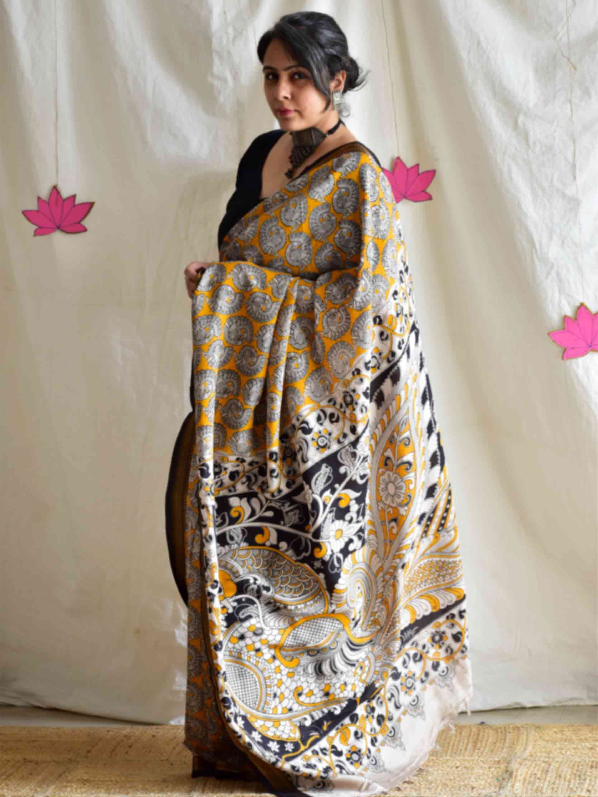 Bhor - kalamkari printed Bangalore Silk zari saree