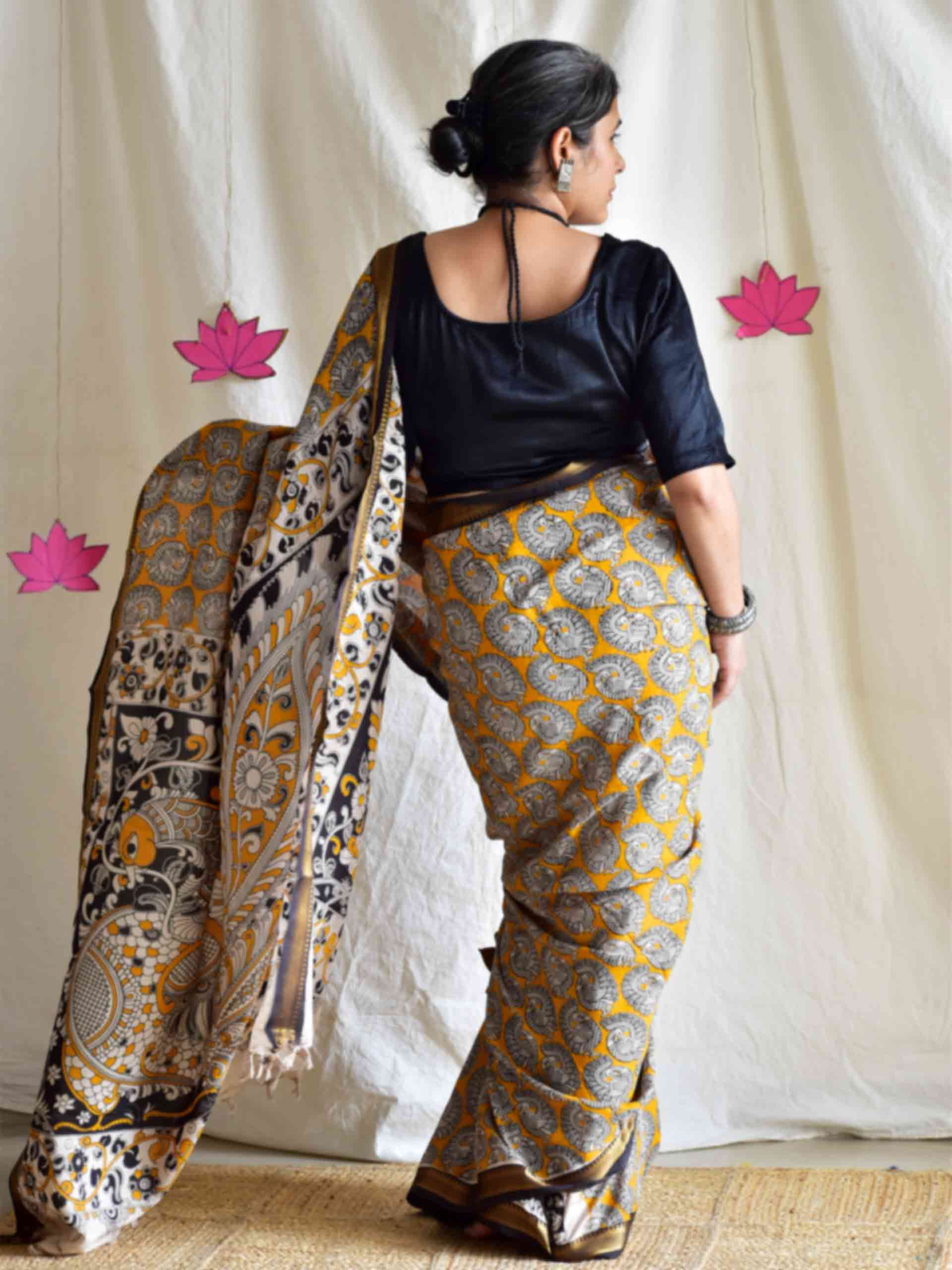 Bhor - kalamkari printed Bangalore Silk zari saree