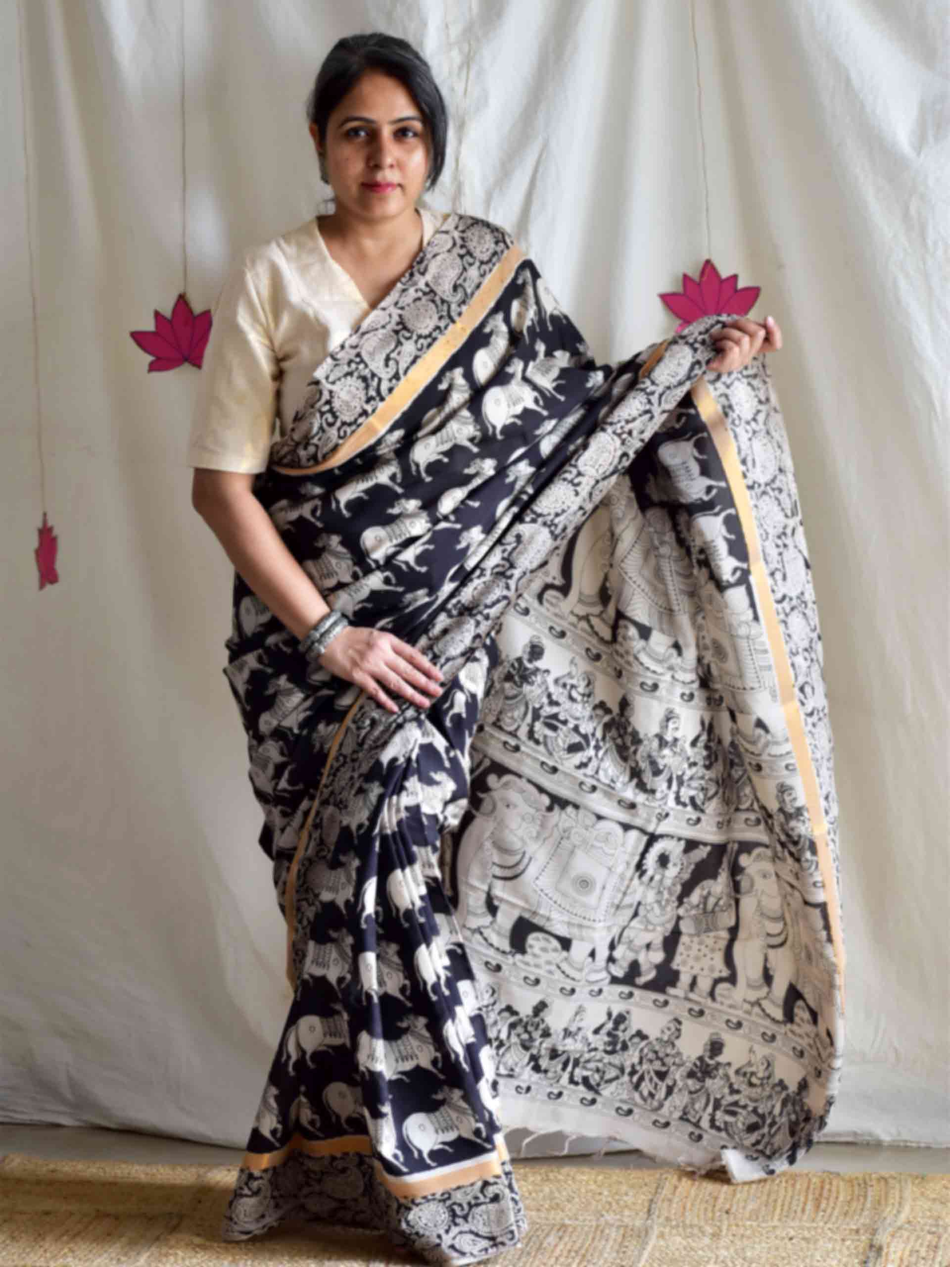 Anant- kalamkari printed Bangalore Silk zari saree