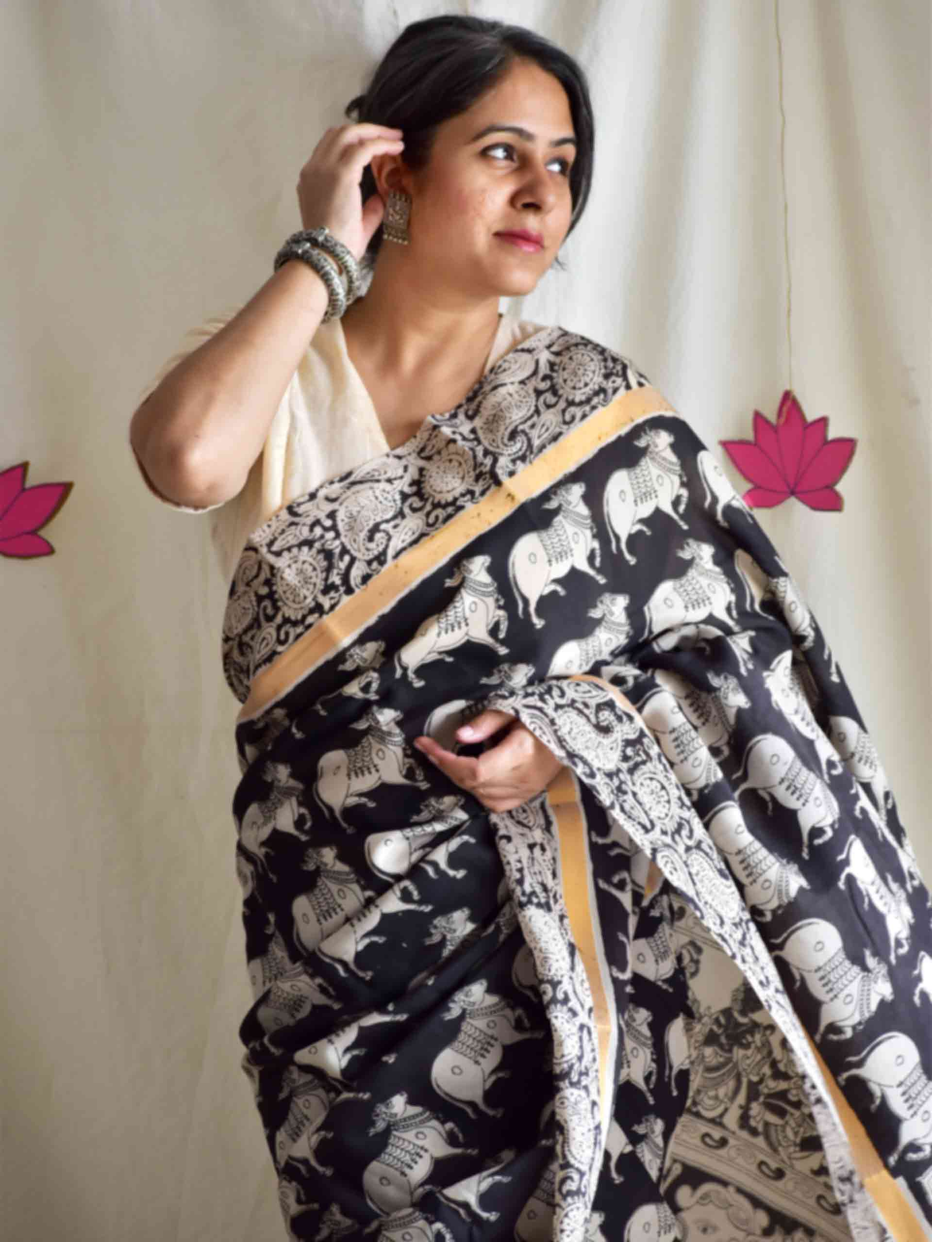 Anant- kalamkari printed Bangalore Silk zari saree