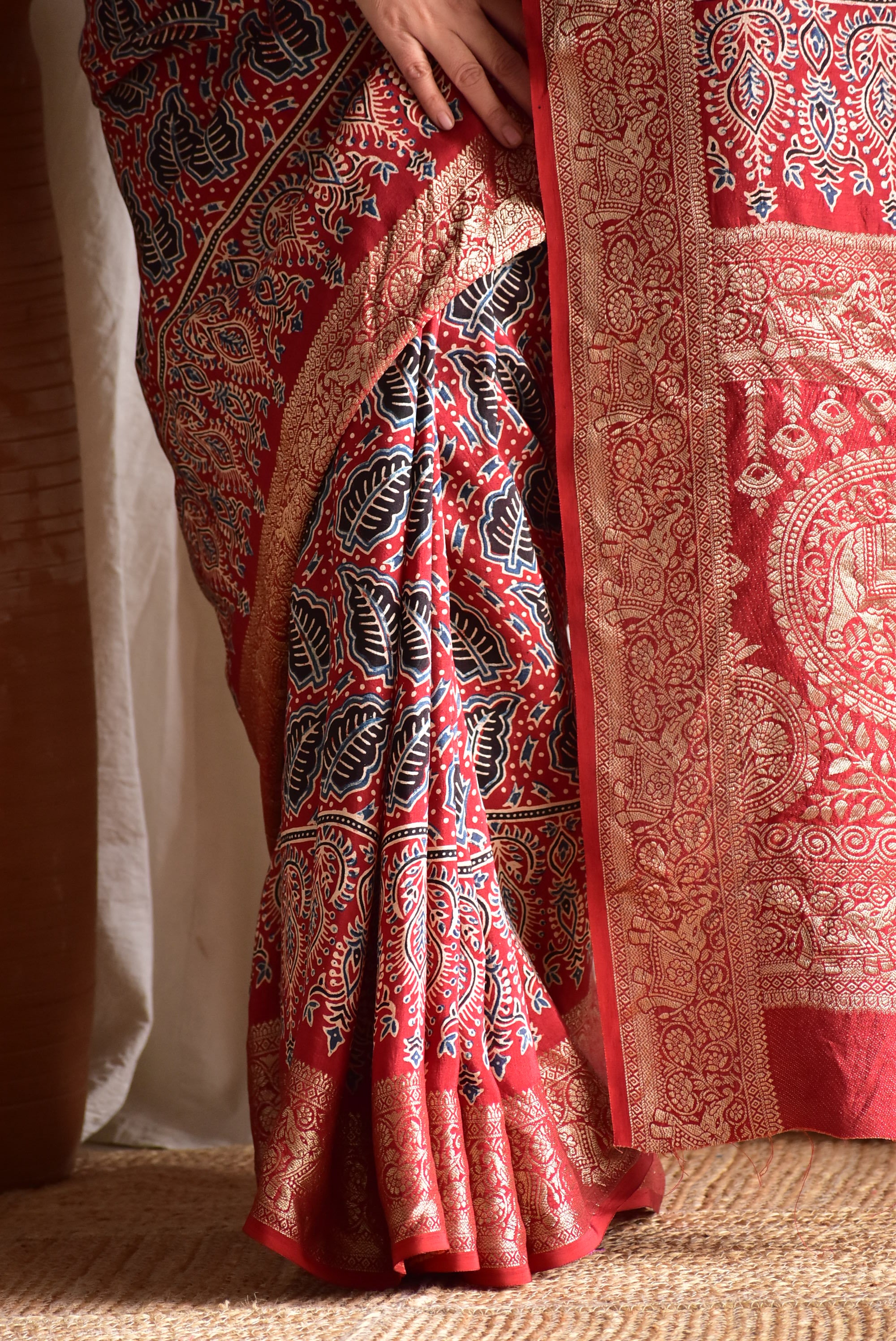 Prakriti  - Ajrakh  Dola silk zari pallu saree