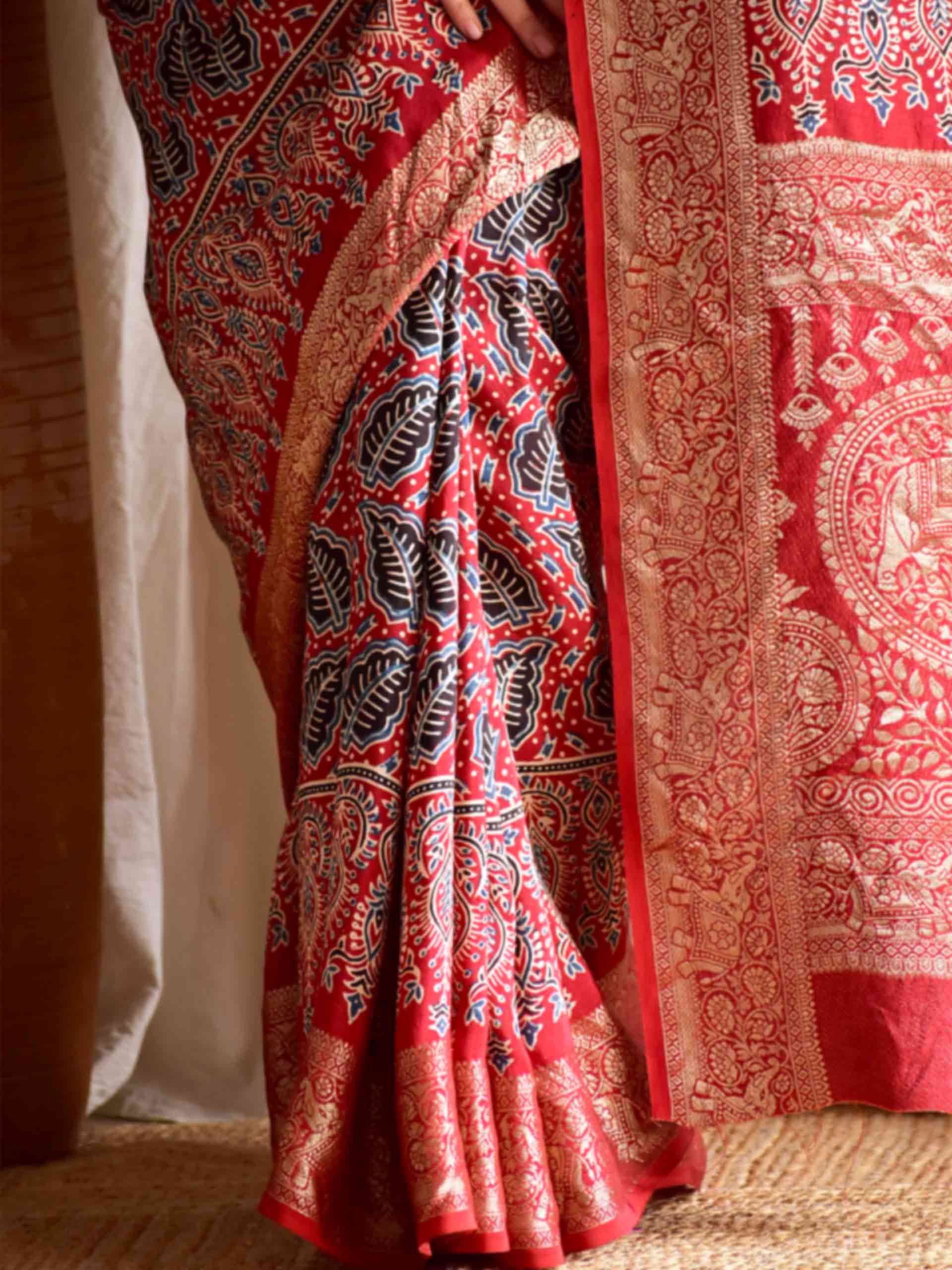 Prakriti  - Ajrakh  Dola silk zari pallu saree