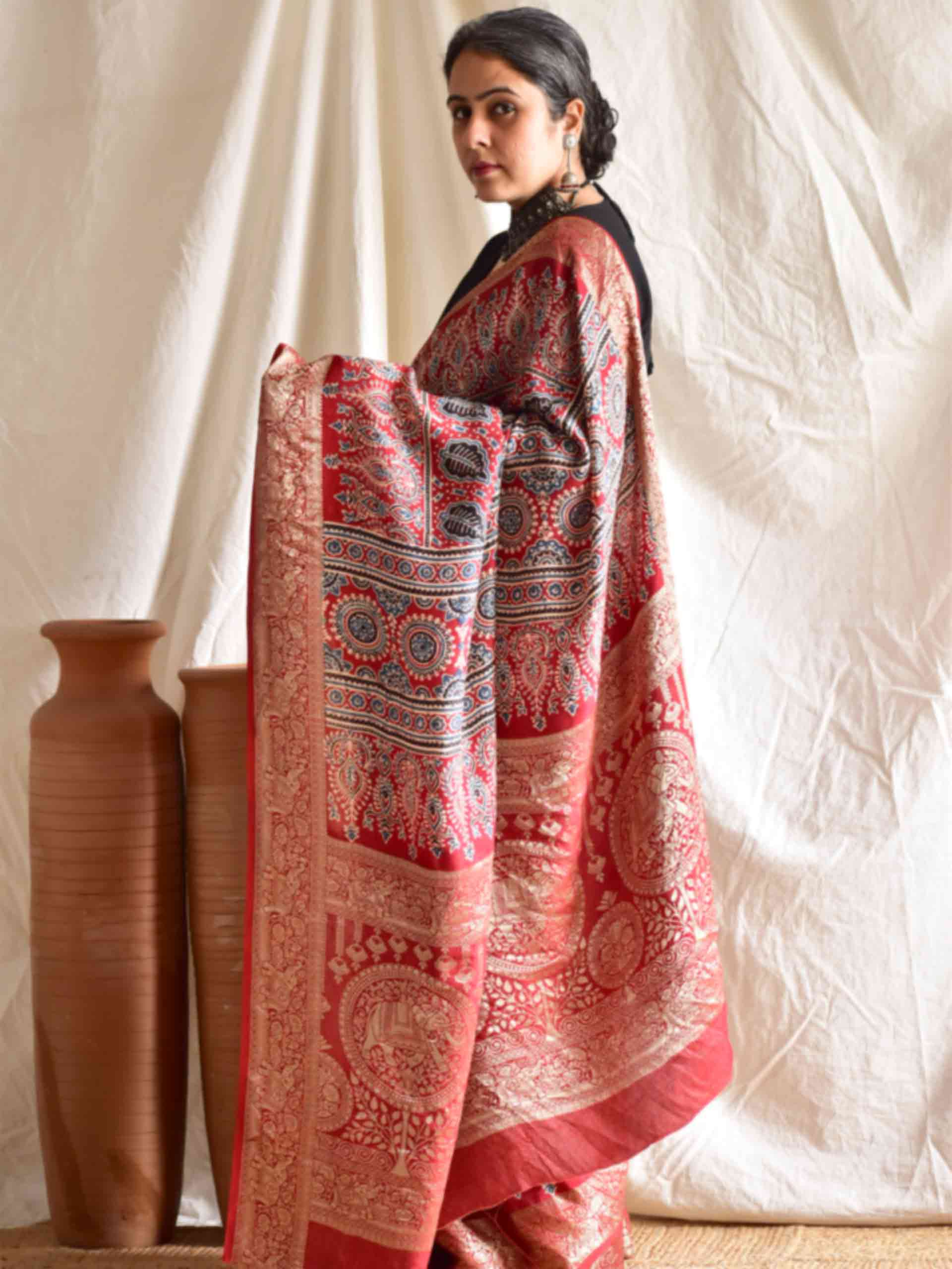 Prakriti  - Ajrakh  Dola silk zari pallu saree