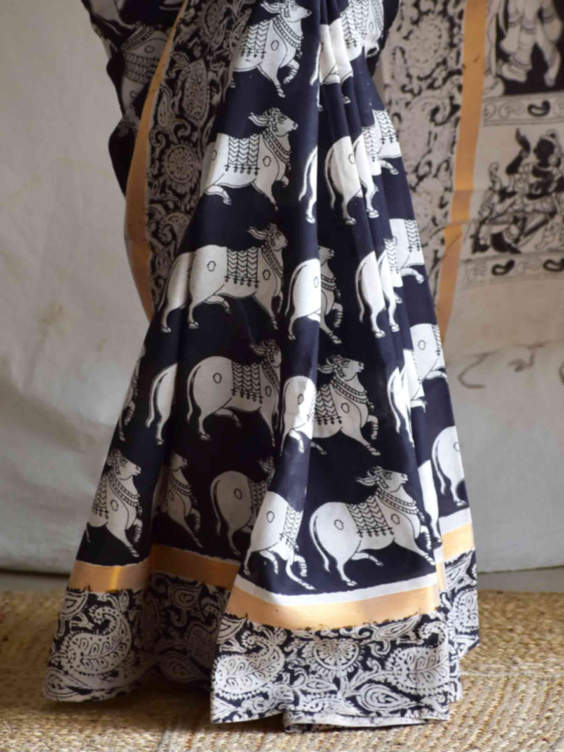 Anant- kalamkari printed Bangalore Silk zari saree