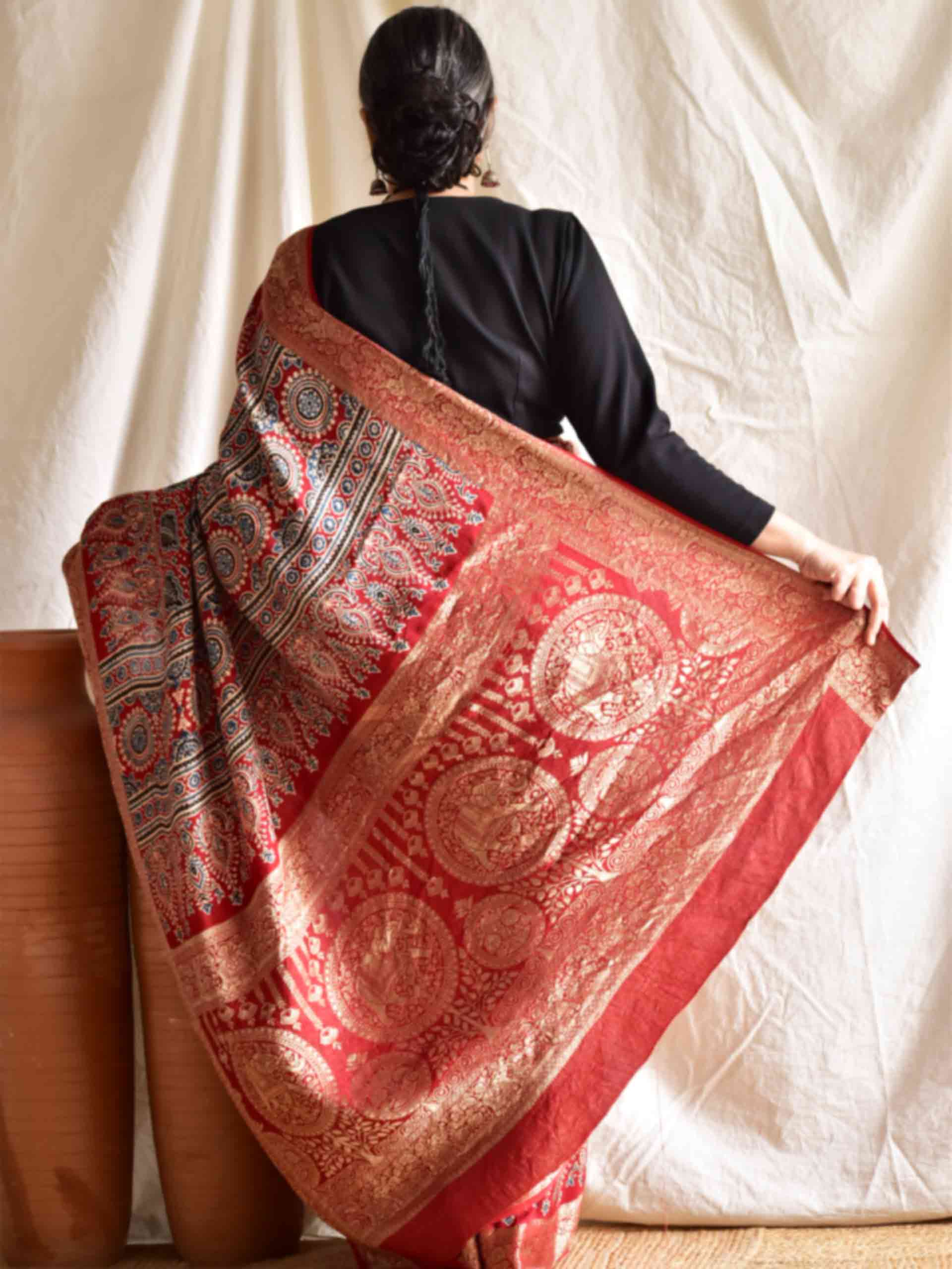 Prakriti  - Ajrakh  Dola silk zari pallu saree