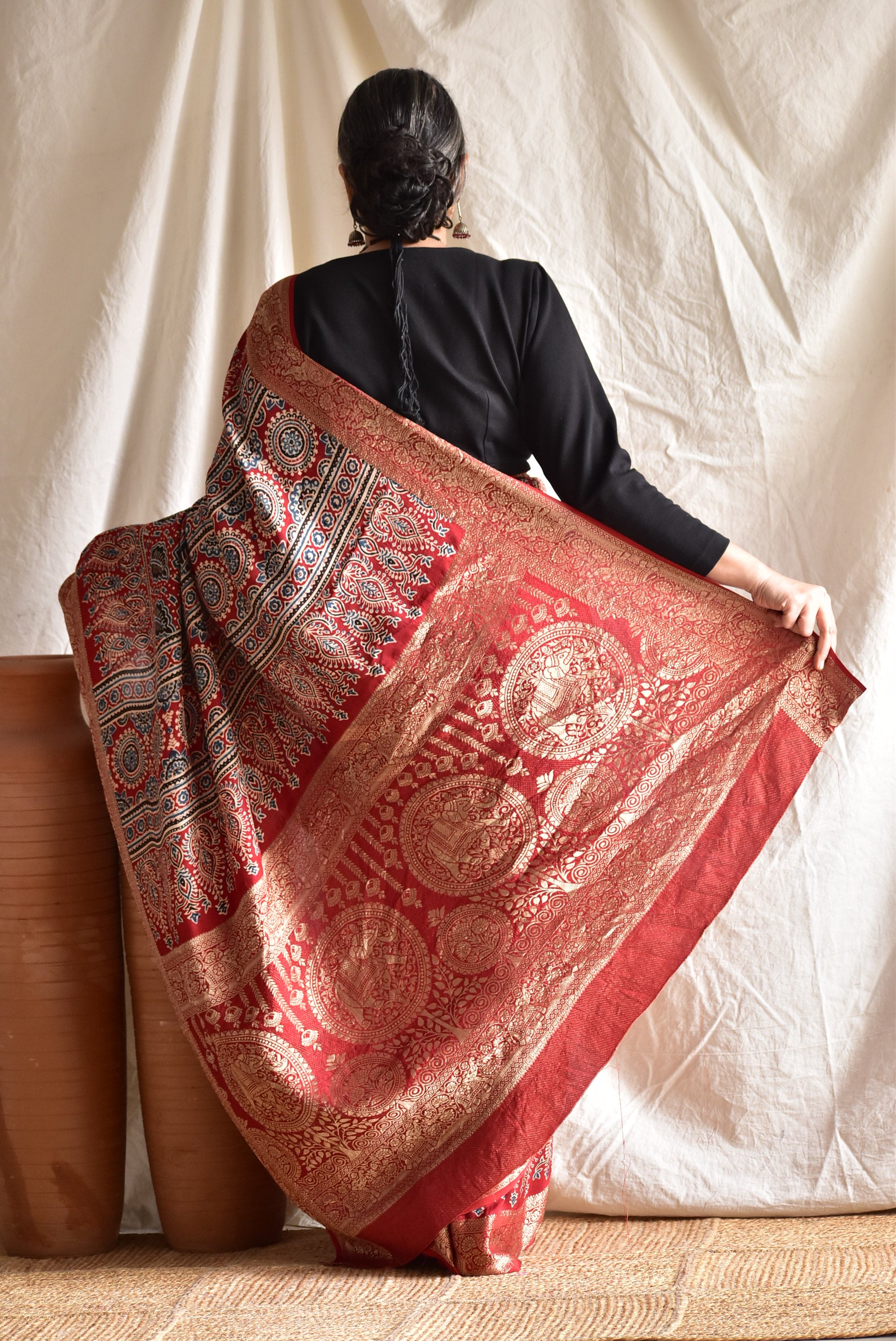Prakriti  - Ajrakh  Dola silk zari pallu saree