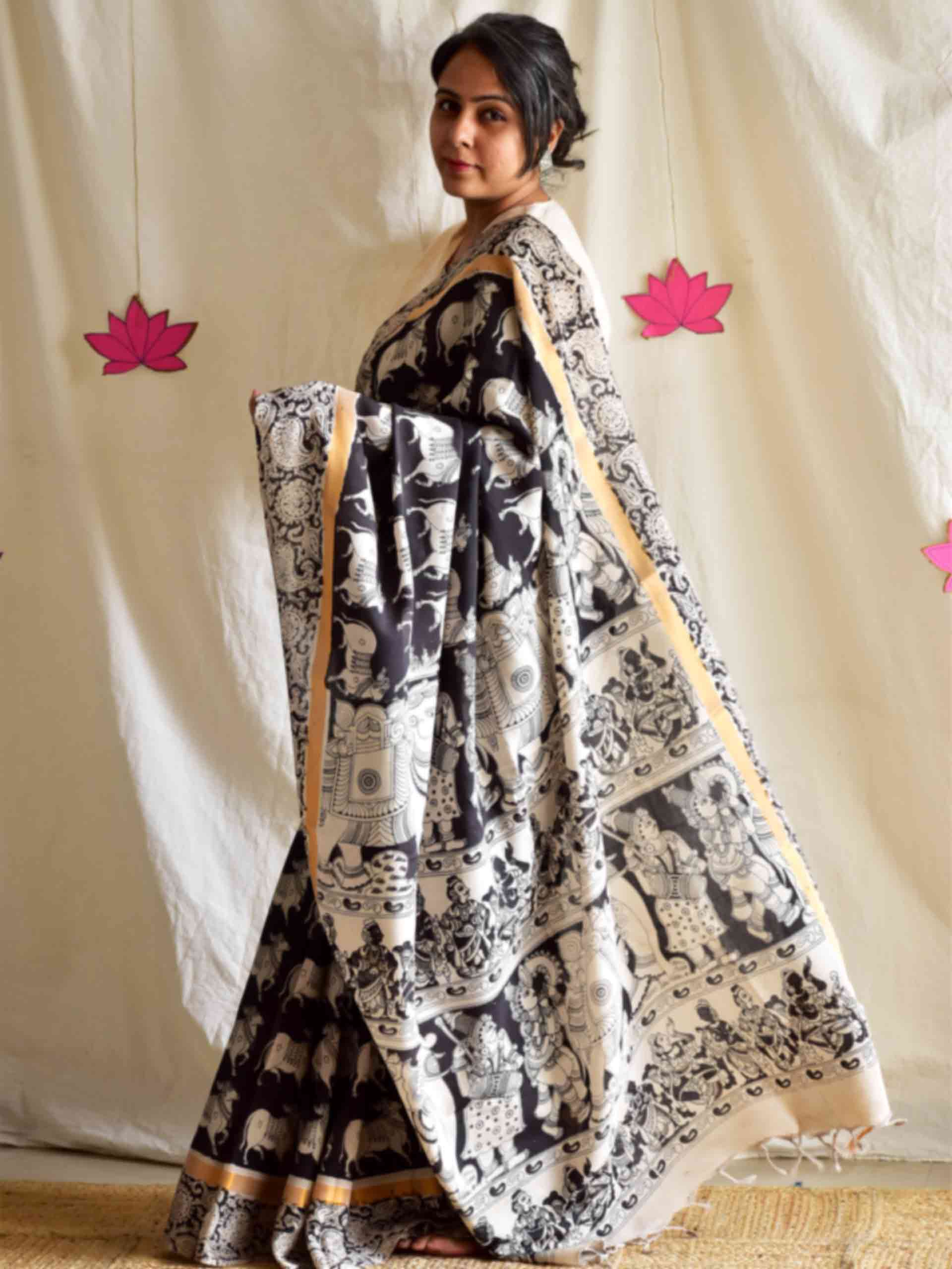 Anant- kalamkari printed Bangalore Silk zari saree