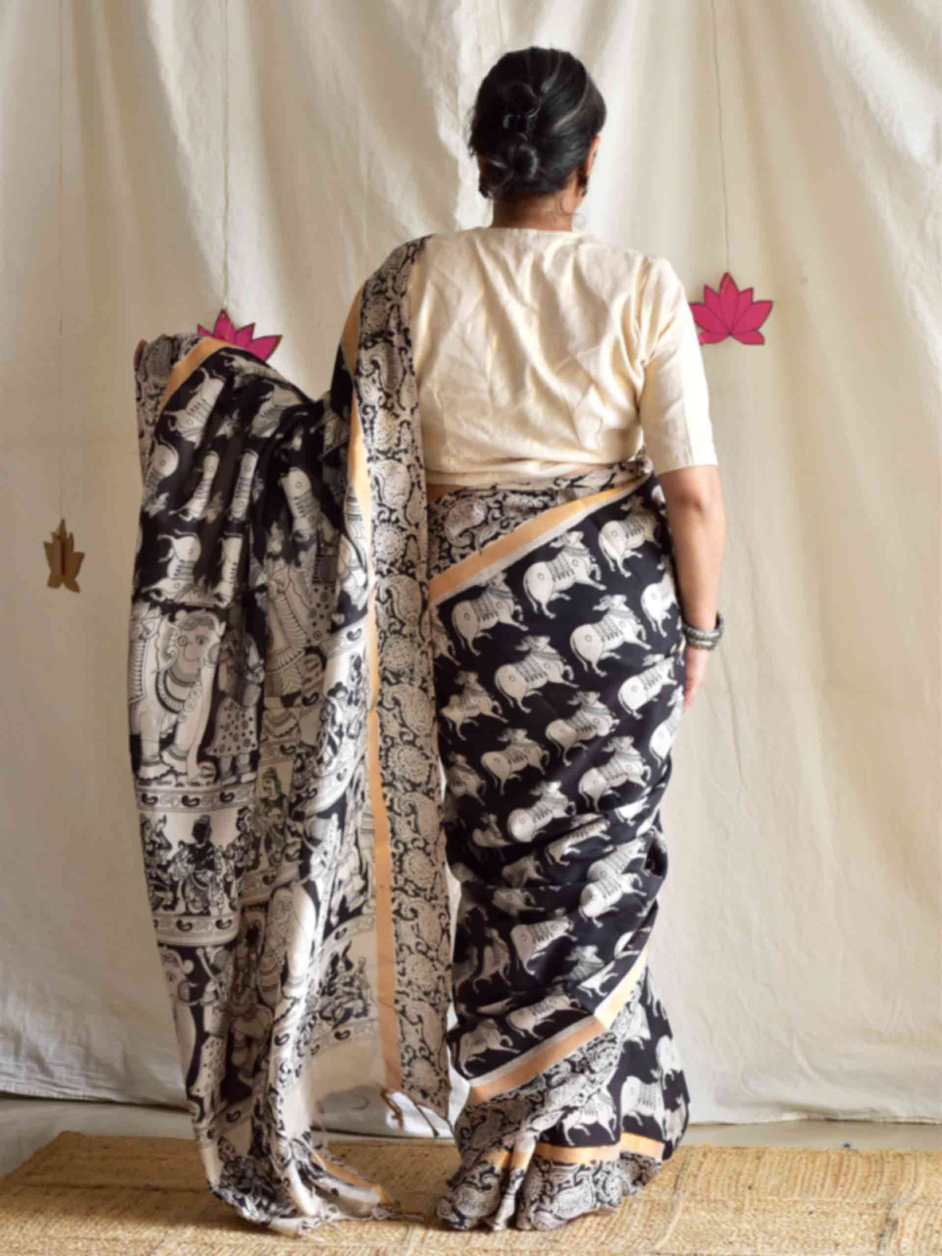 Anant- kalamkari printed Bangalore Silk zari saree