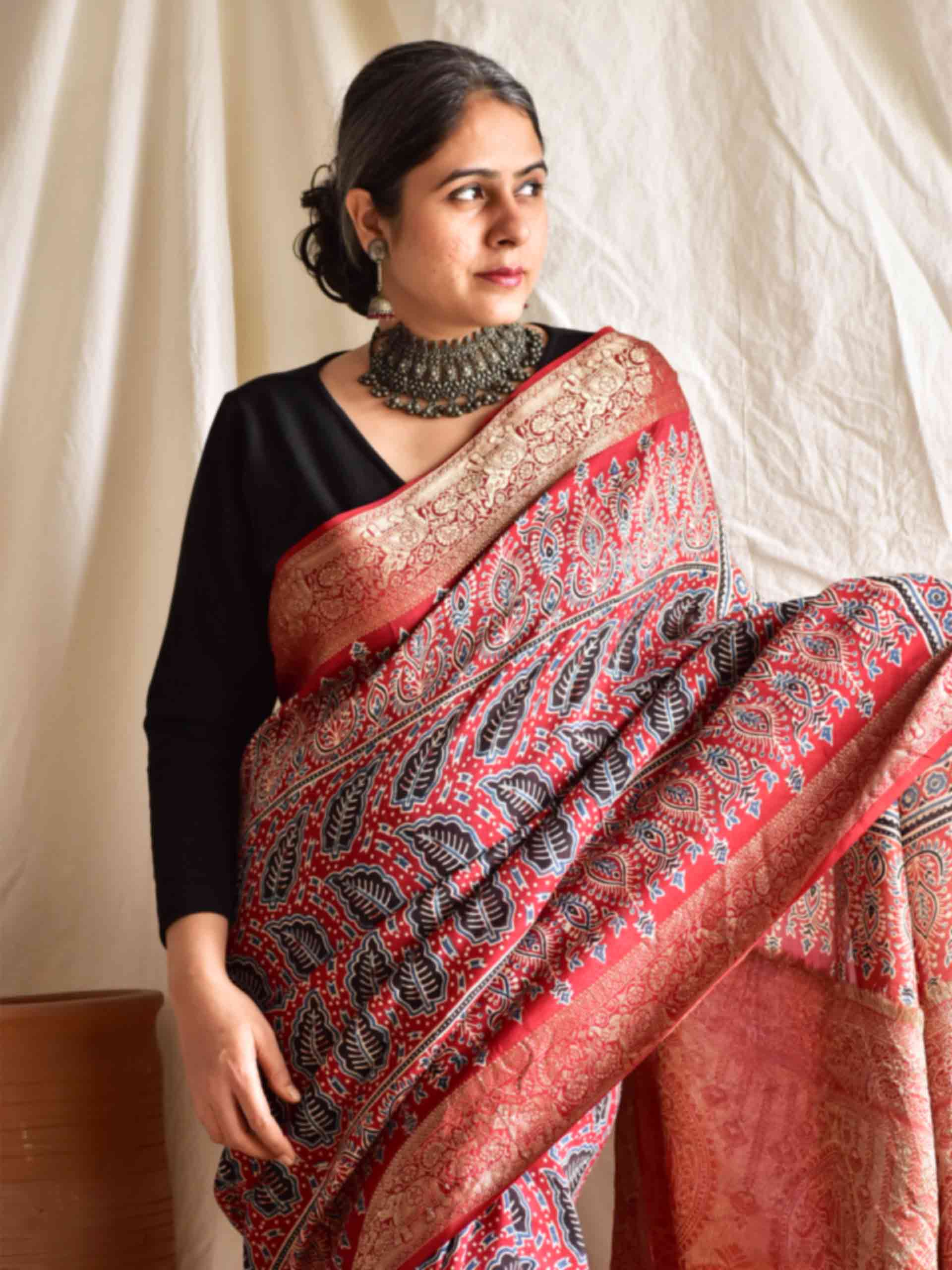 Prakriti  - Ajrakh  Dola silk zari pallu saree