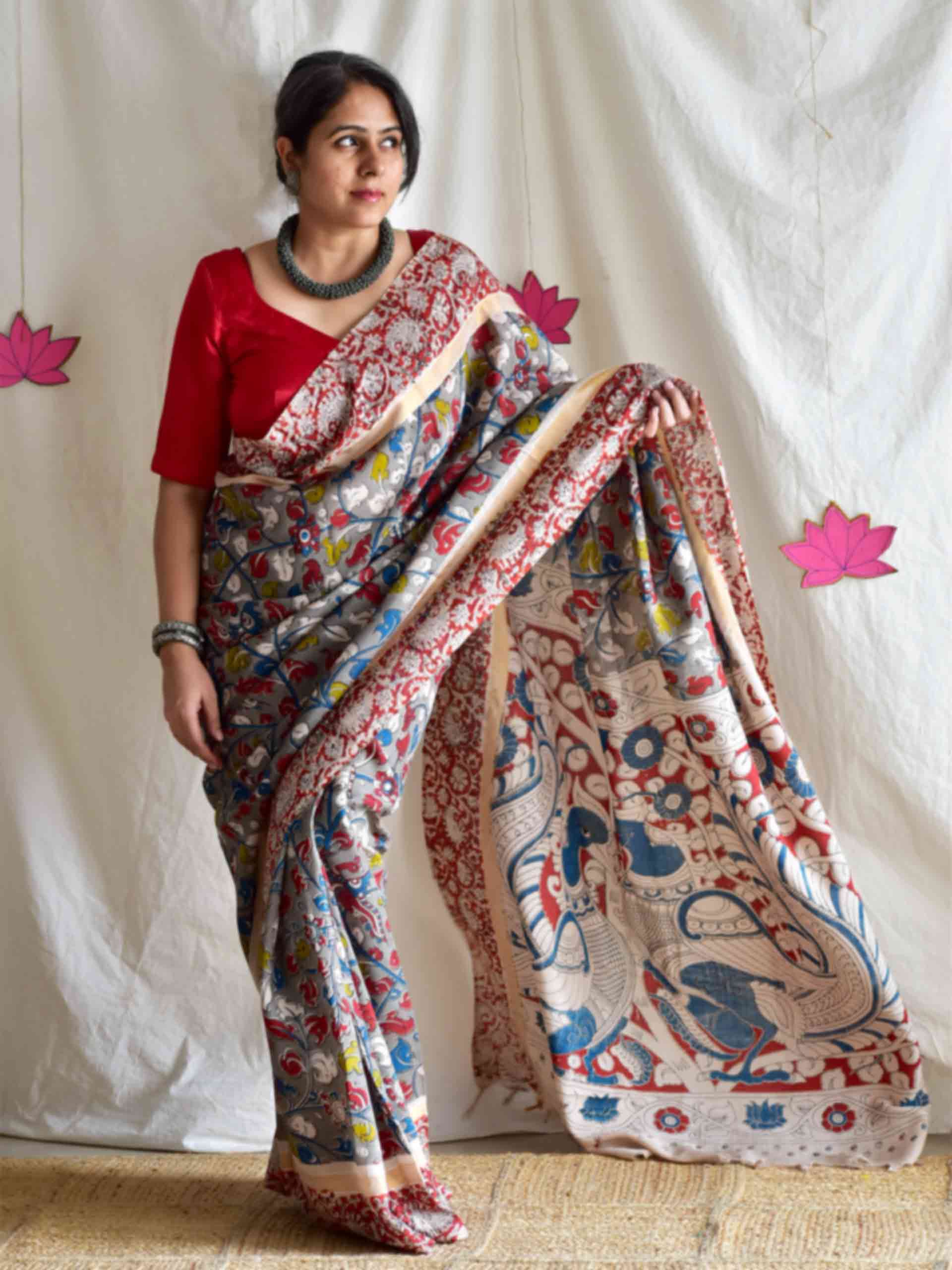 Bheer - kalamkari printed Bangalore Silk zari saree