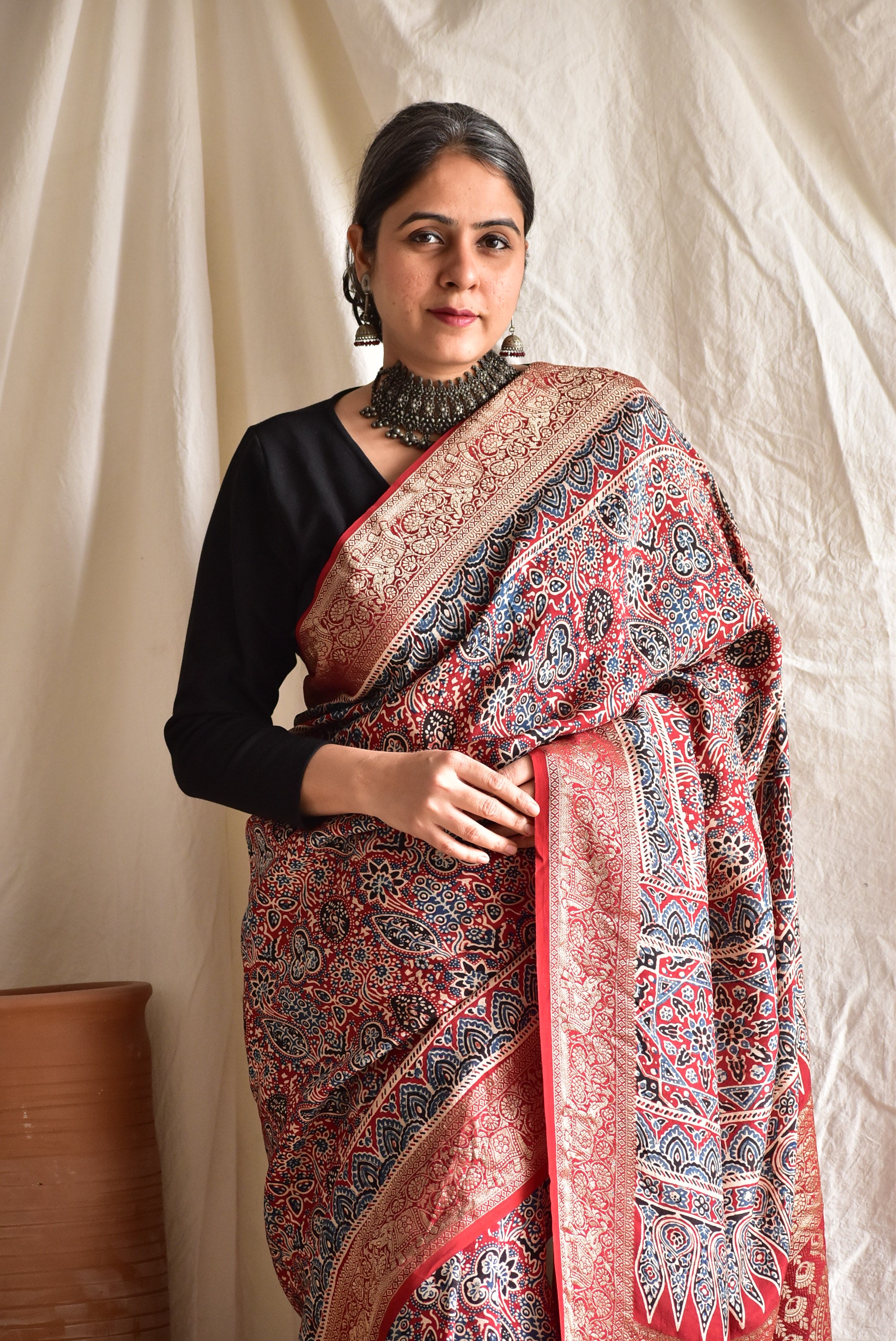 Sanskriti - Ajrakh  Dola silk zari pallu saree