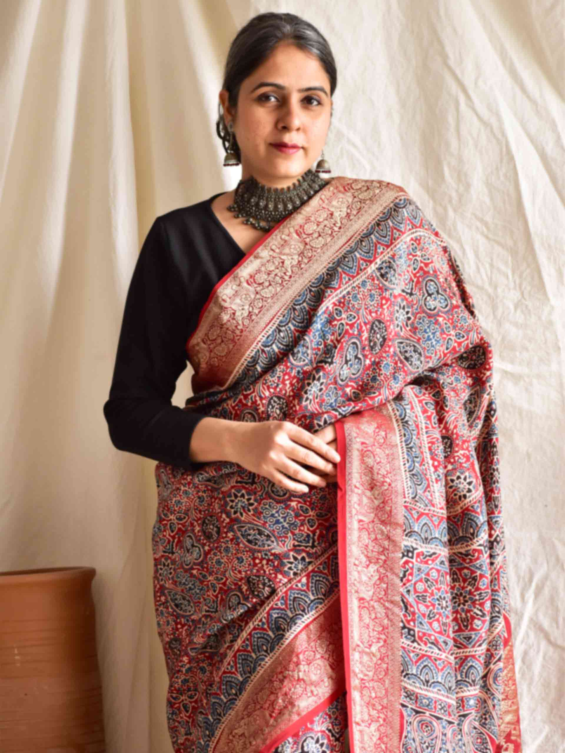 Sanskriti - Ajrakh  Dola silk zari pallu saree