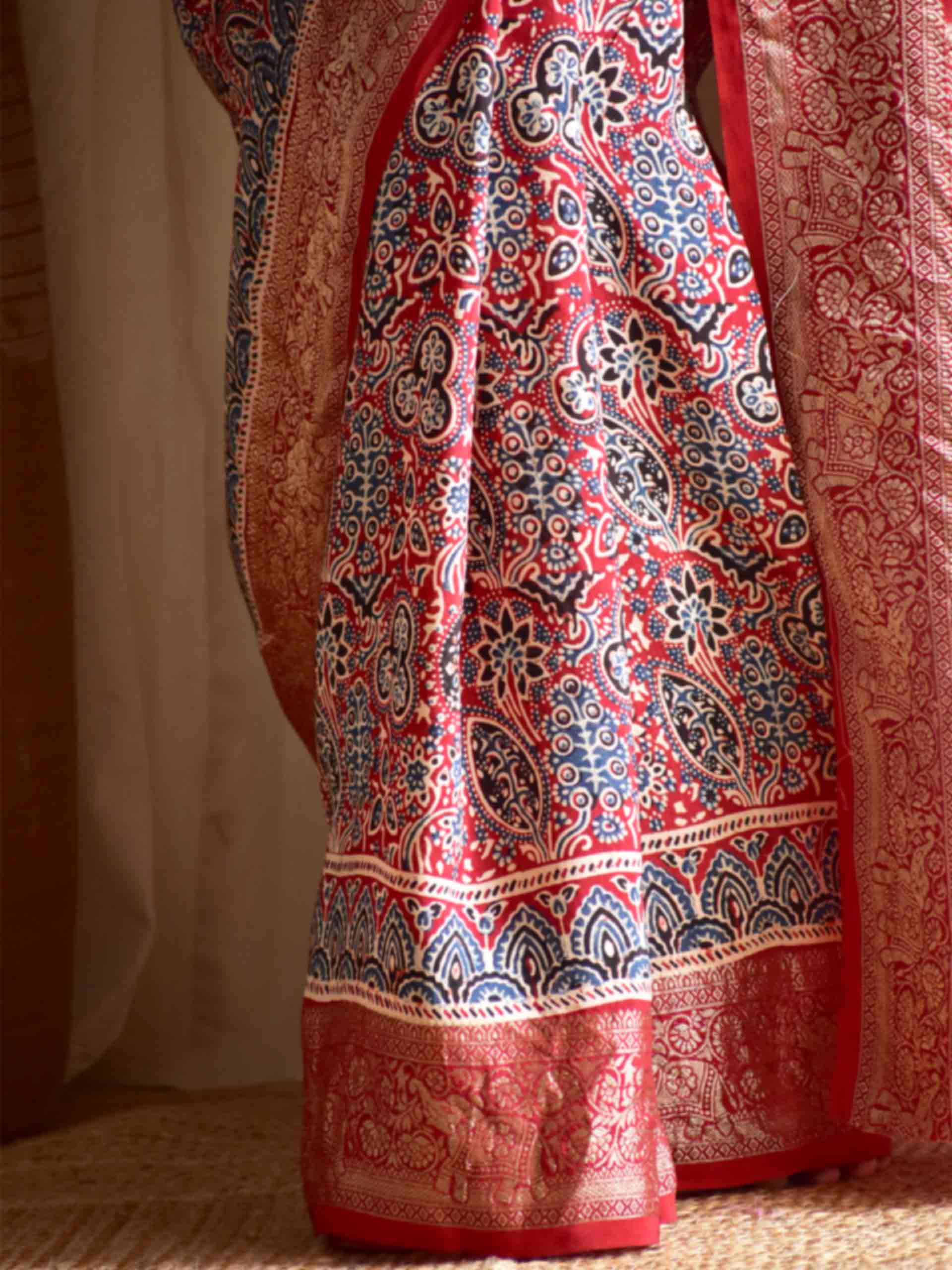 Sanskriti - Ajrakh  Dola silk zari pallu saree