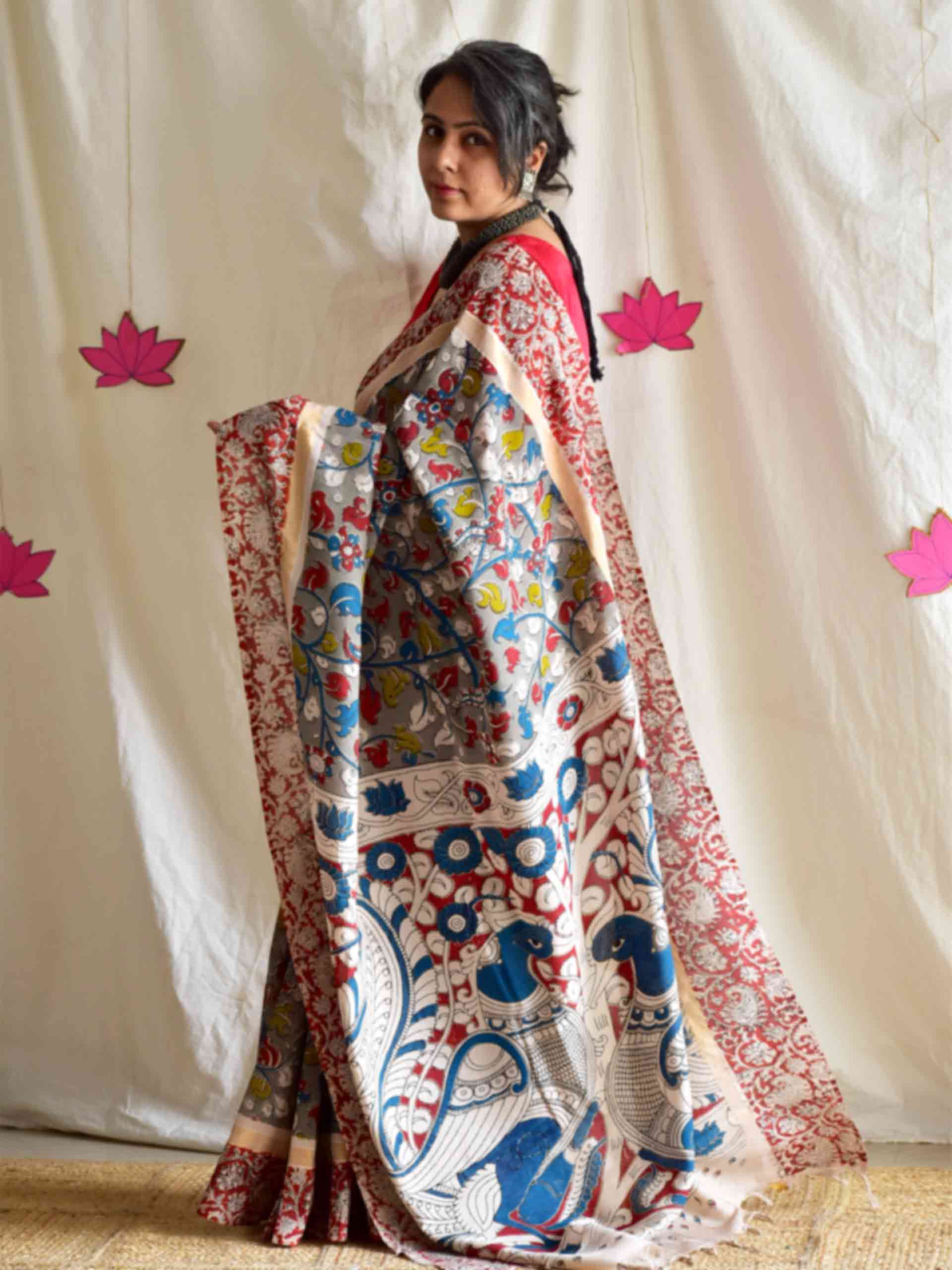 Bheer - kalamkari printed Bangalore Silk zari saree