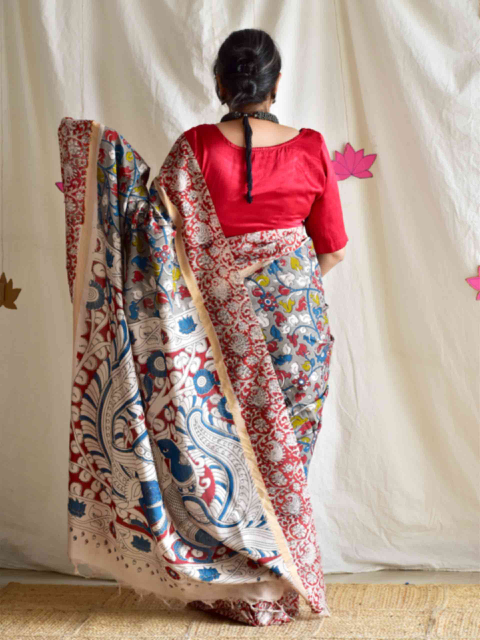Bheer - kalamkari printed Bangalore Silk zari saree