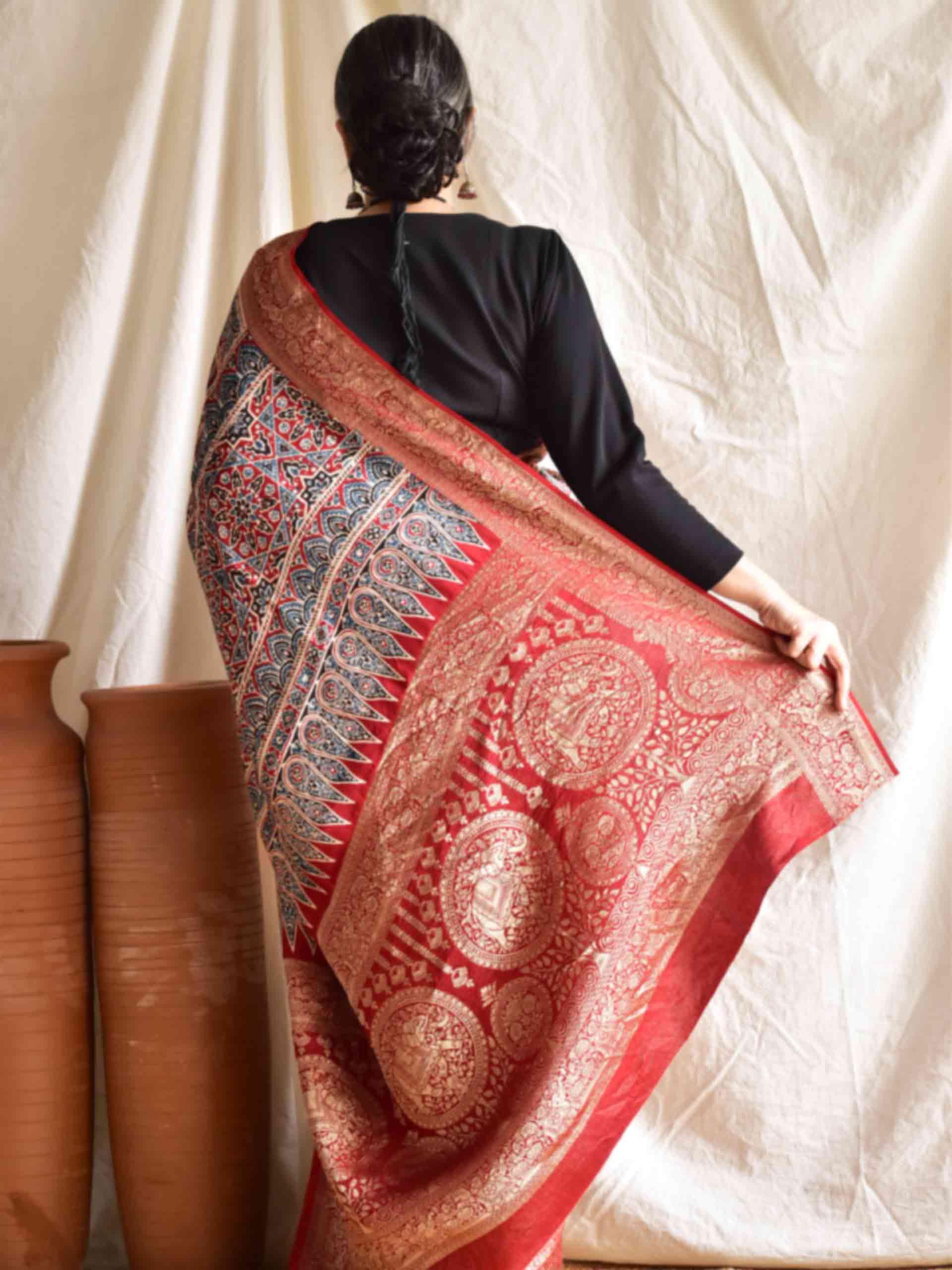 Sanskriti - Ajrakh  Dola silk zari pallu saree