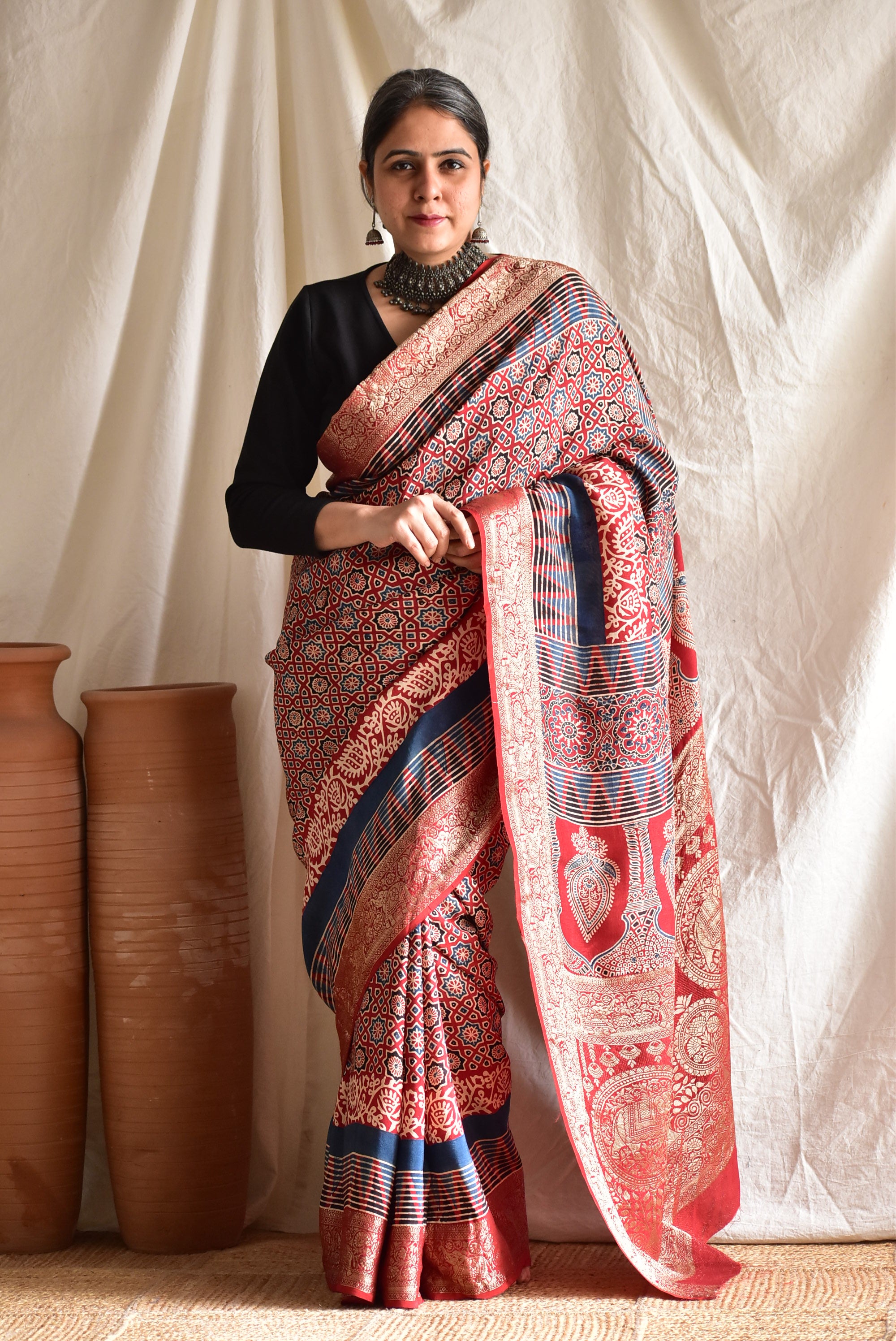 Kalakriti  - Ajrakh  Dola silk zari pallu saree