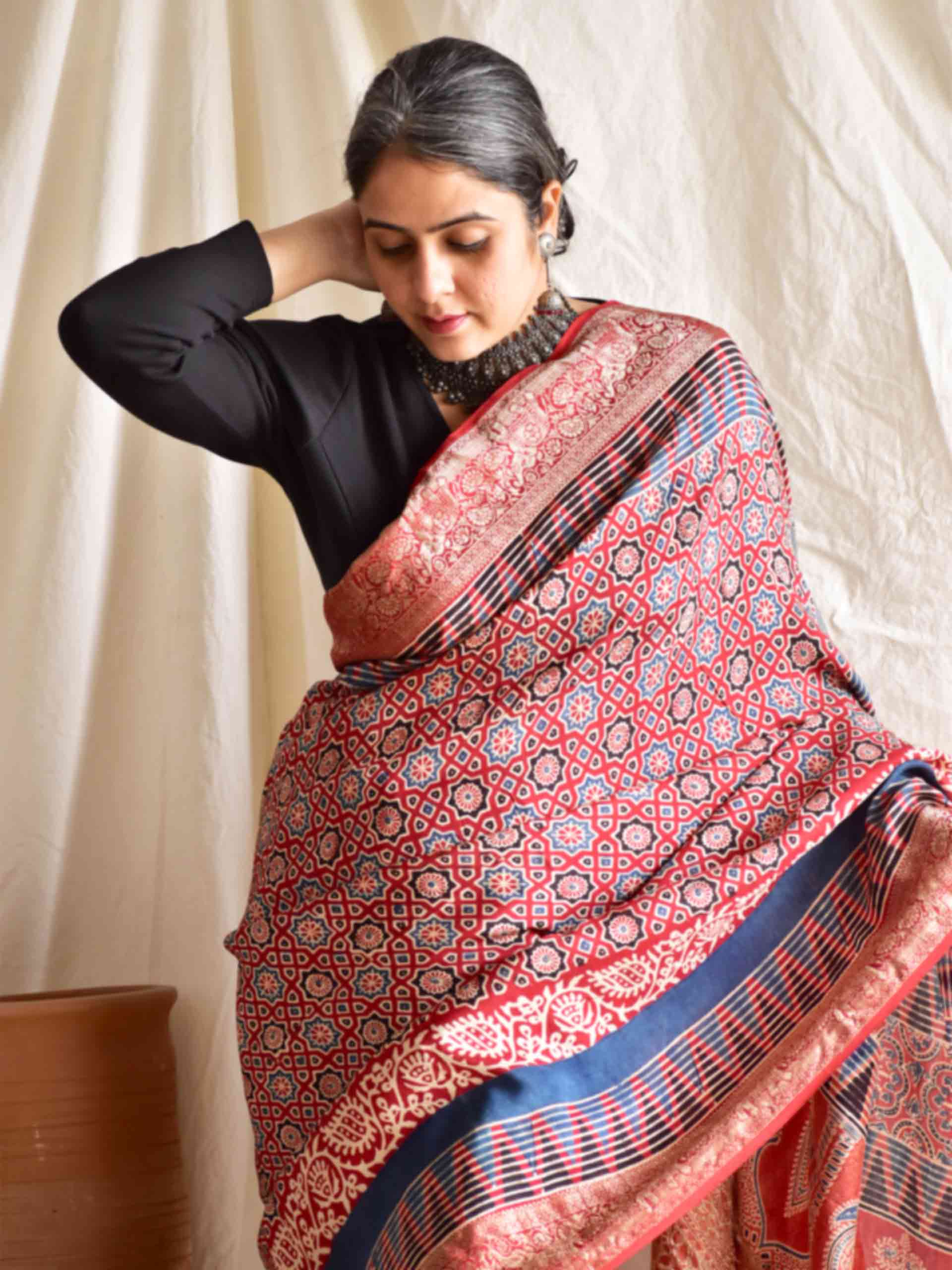 Kalakriti  - Ajrakh  Dola silk zari pallu saree