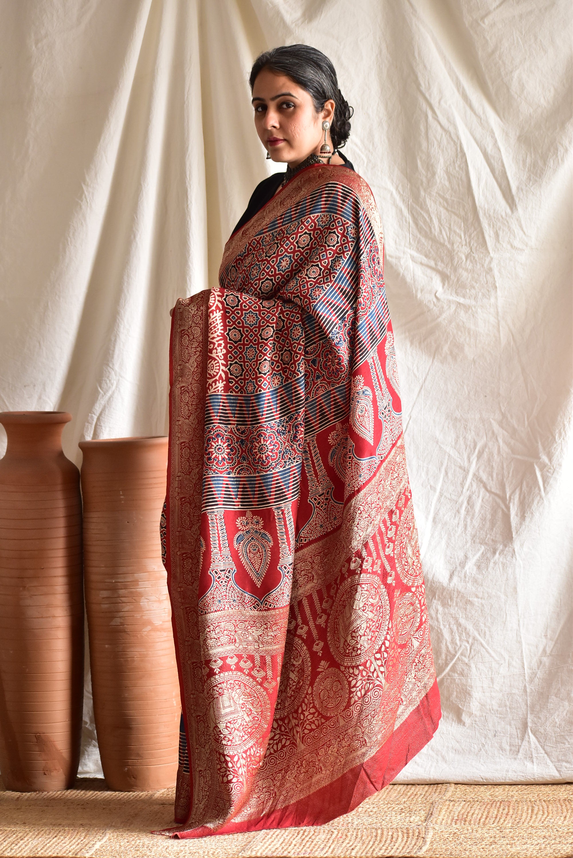 Kalakriti  - Ajrakh  Dola silk zari pallu saree