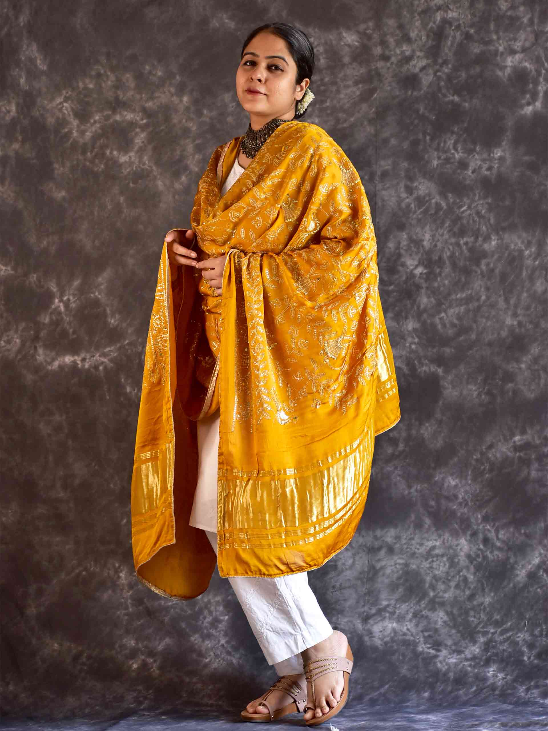 Mehek - Embroidered modal silk Dupatta