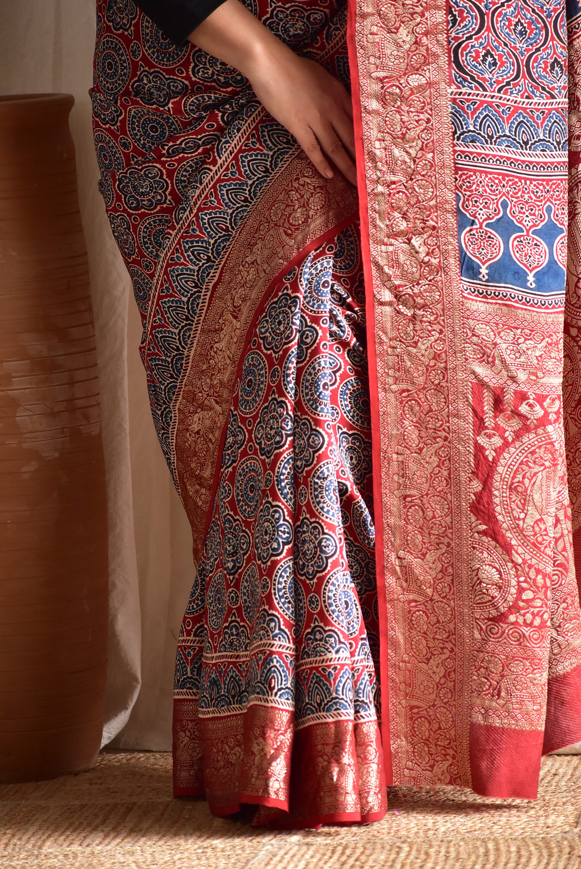 Parampara  - Ajrakh  Dola silk zari pallu saree