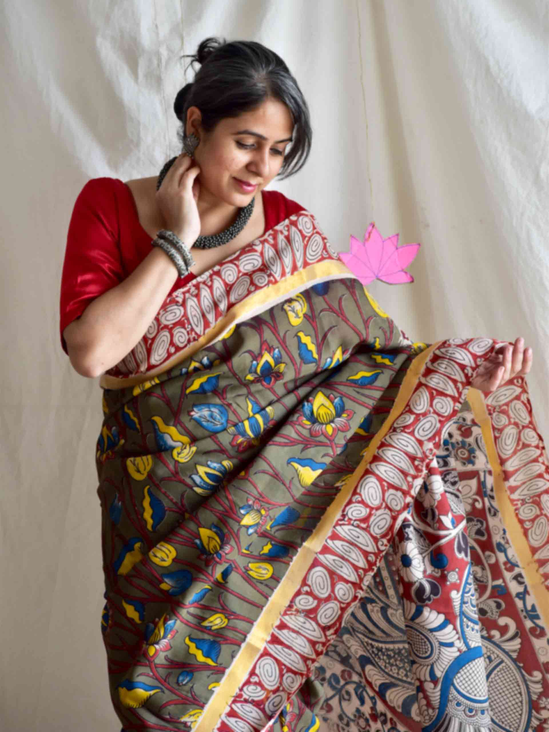 Jugnu - kalamkari printed Bangalore Silk zari saree