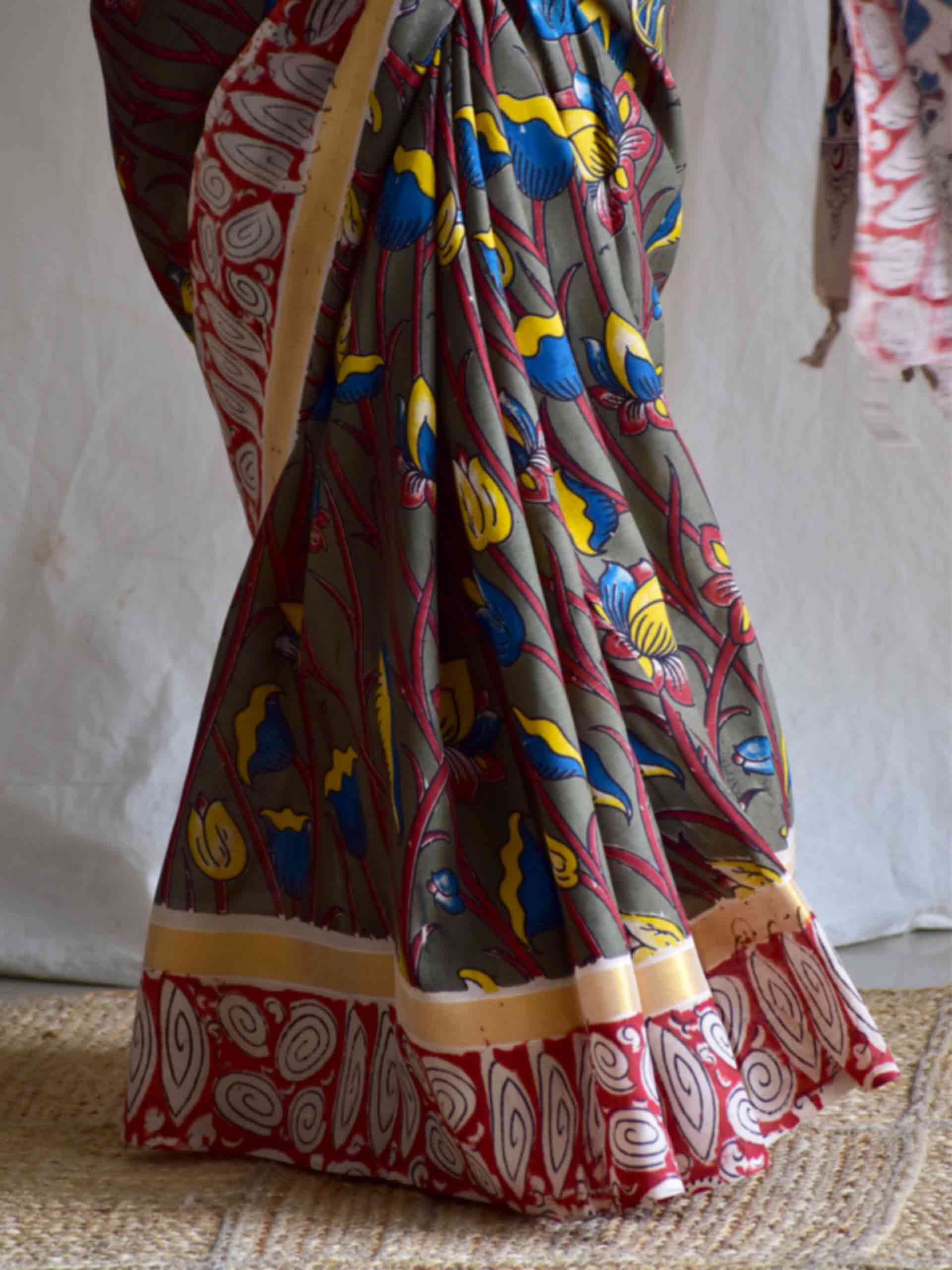 Jugnu - kalamkari printed Bangalore Silk zari saree