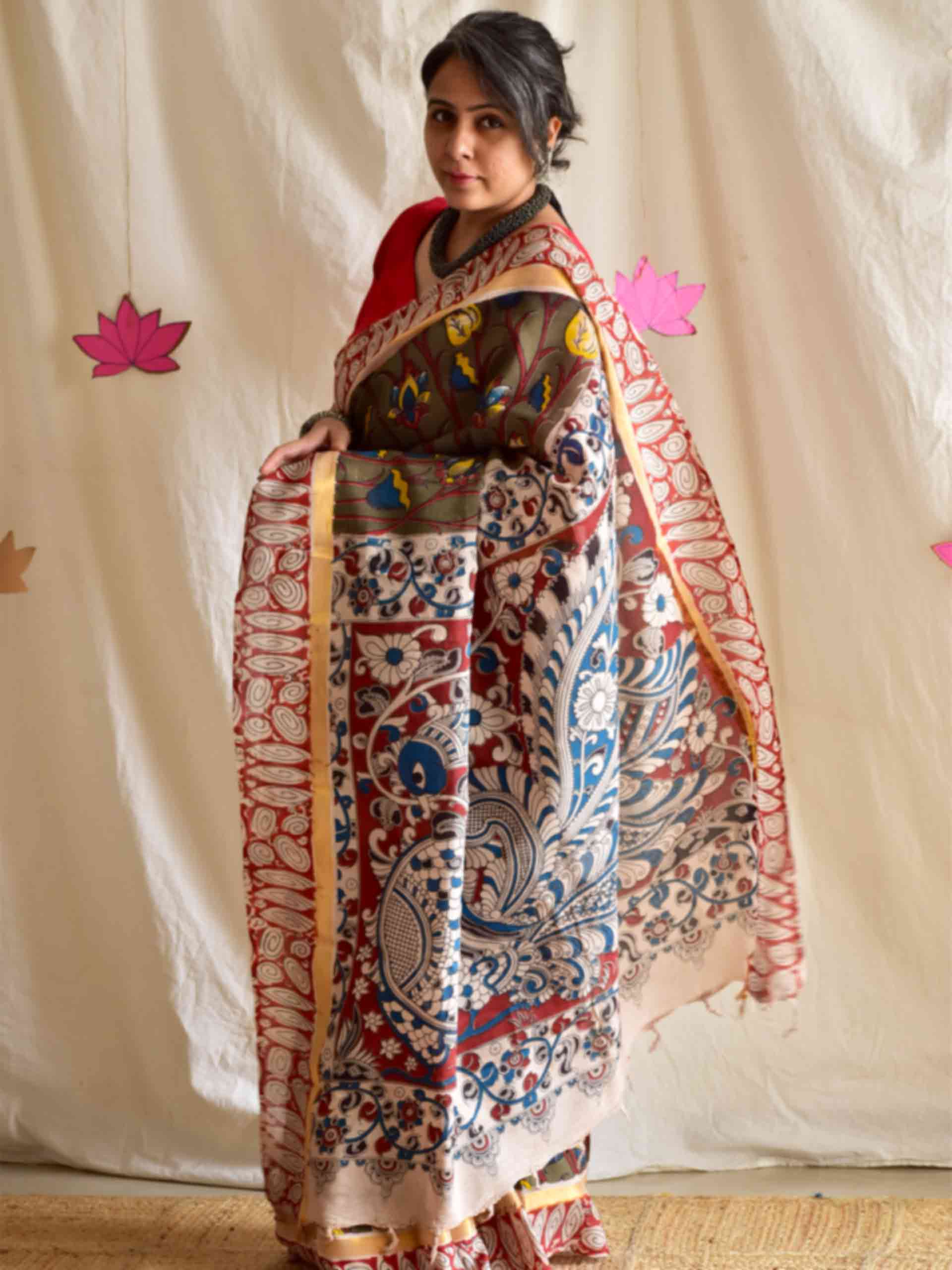 Jugnu - kalamkari printed Bangalore Silk zari saree