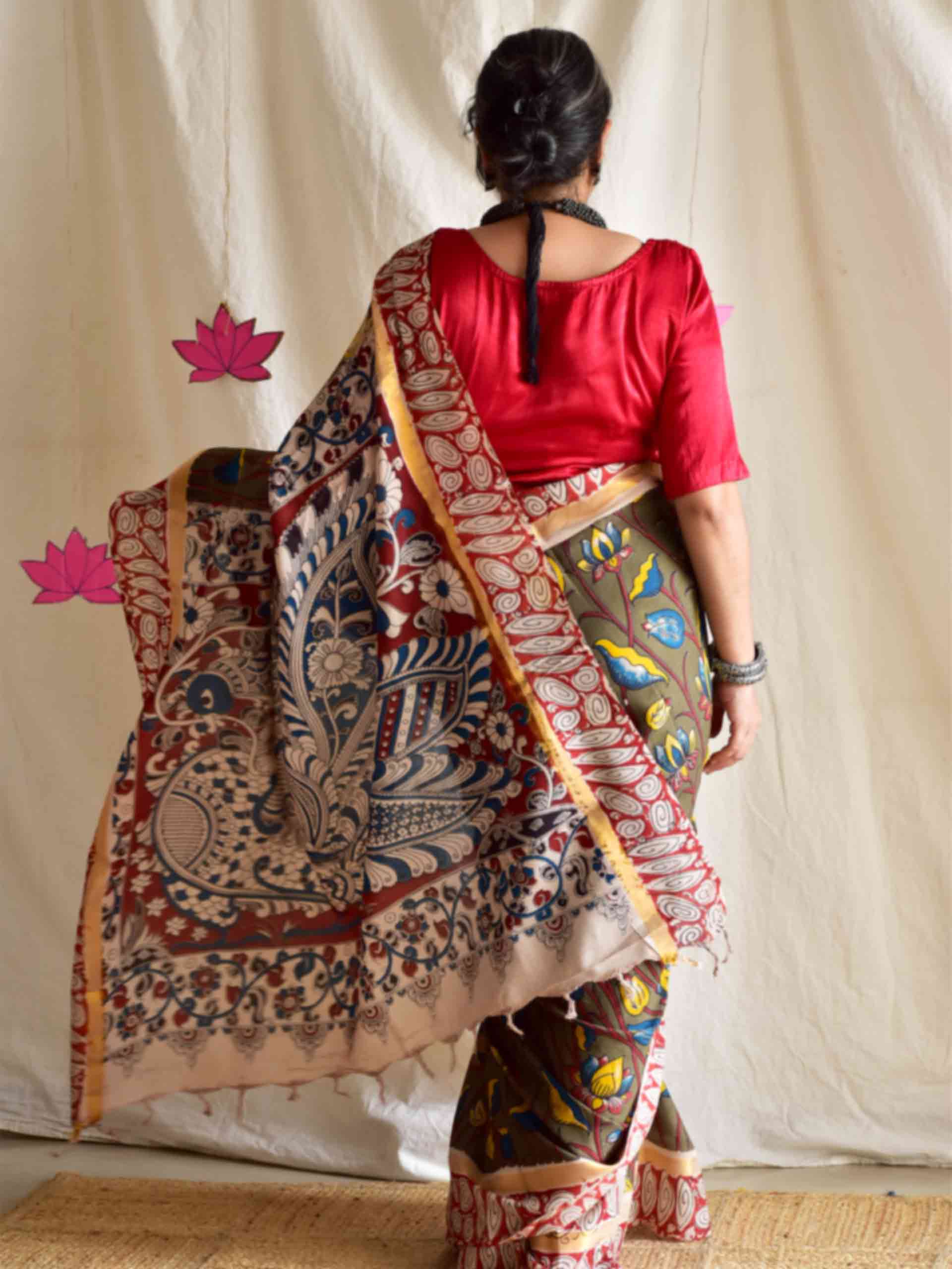 Jugnu - kalamkari printed Bangalore Silk zari saree