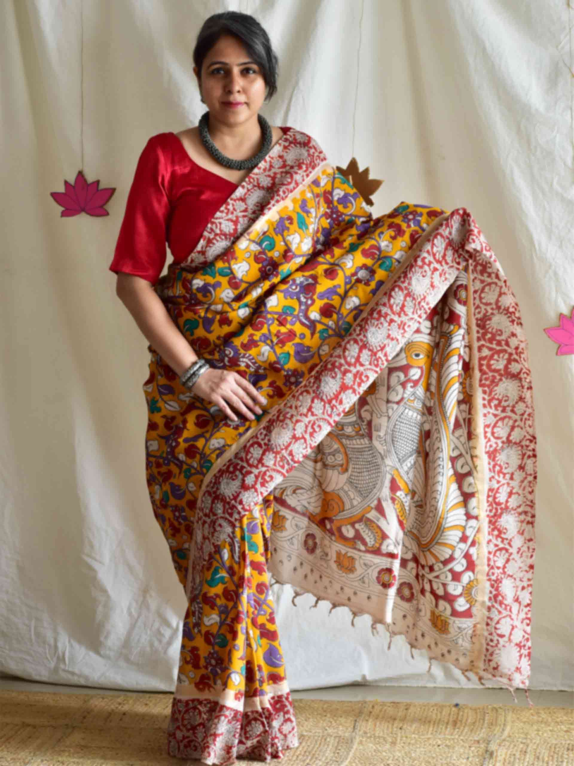 Bhaskar - kalamkari printed Bangalore Silk zari saree