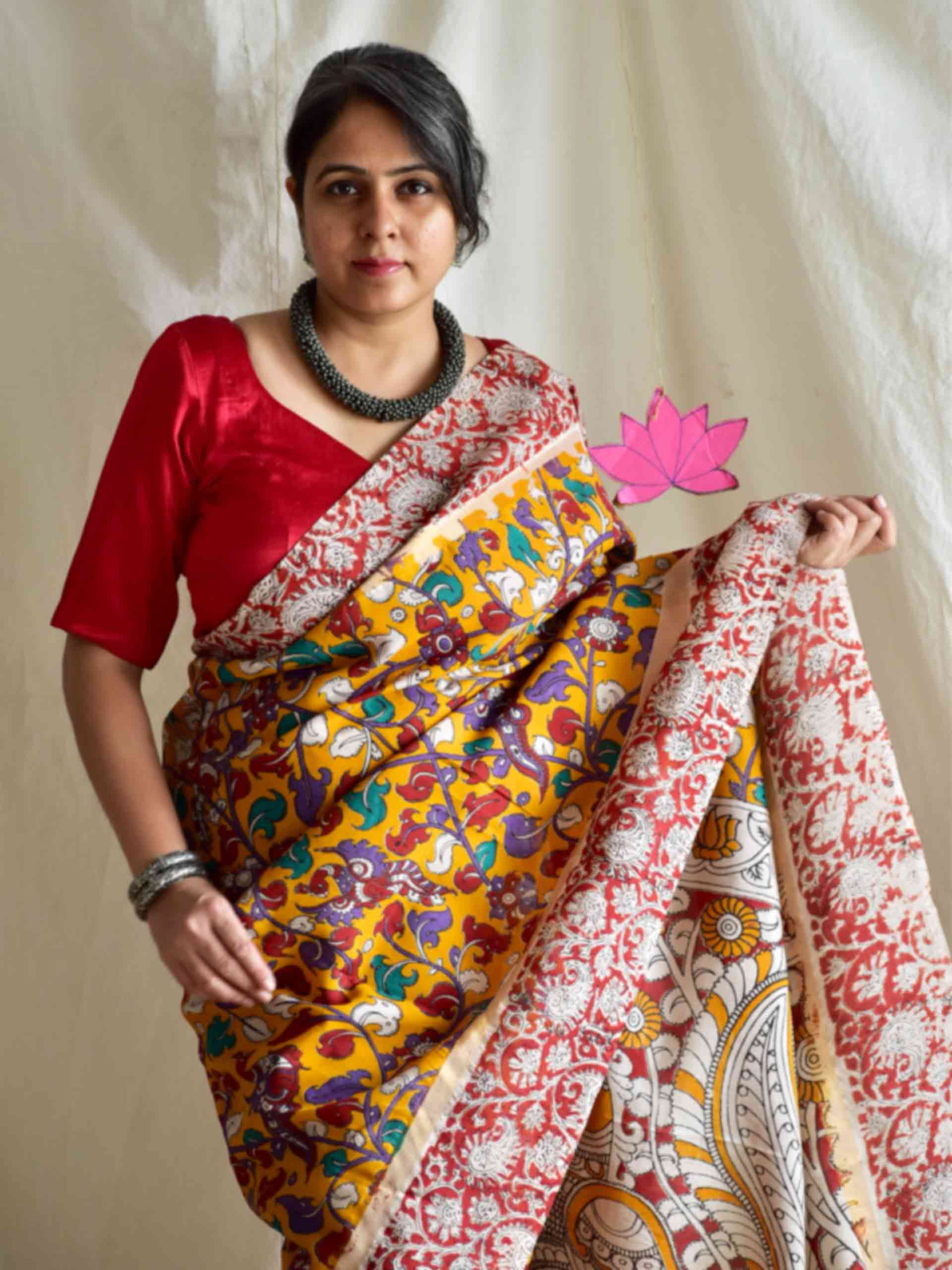 Bhaskar - kalamkari printed Bangalore Silk zari saree