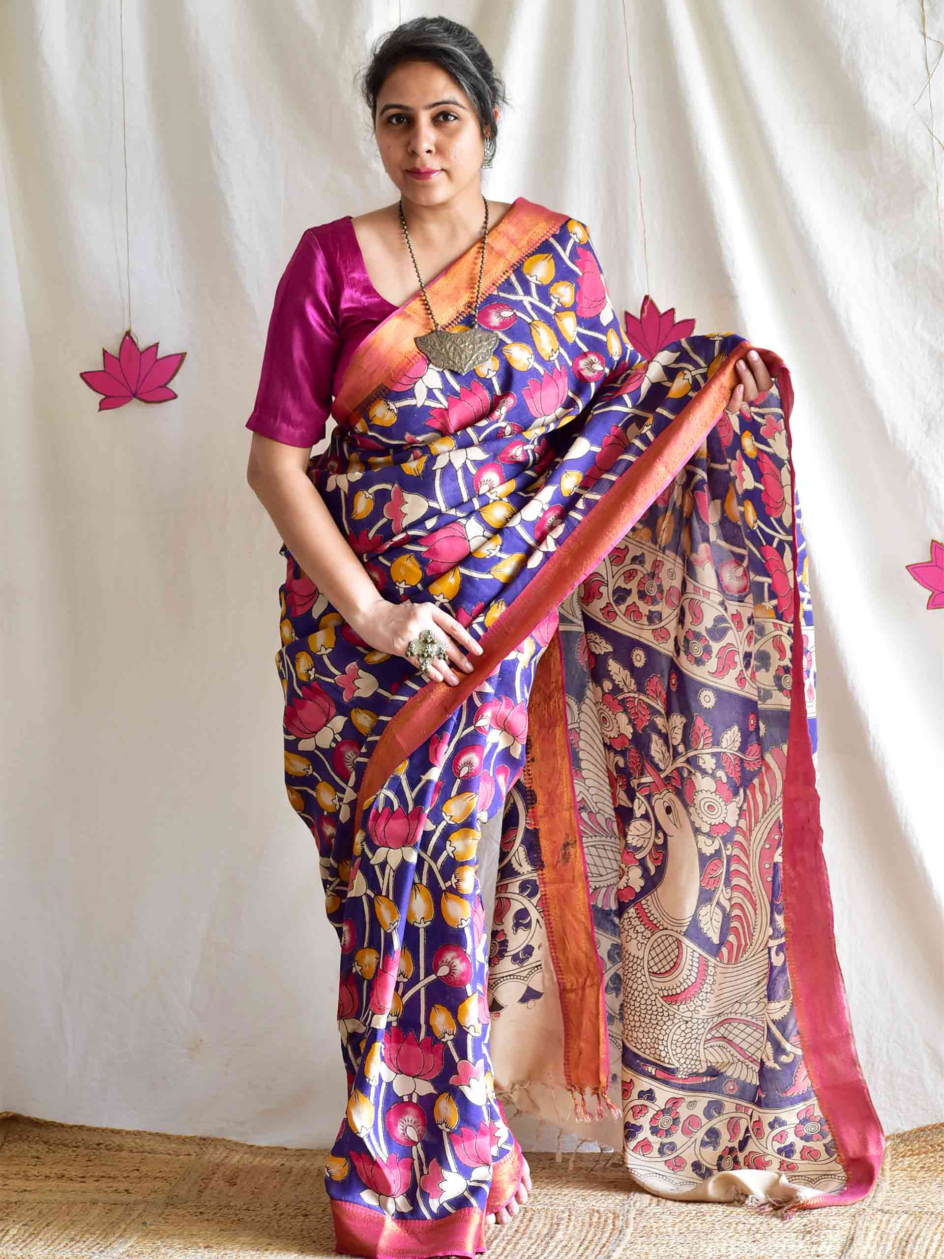 Mahesh - kalamkari printed Bangalore Silk zari saree