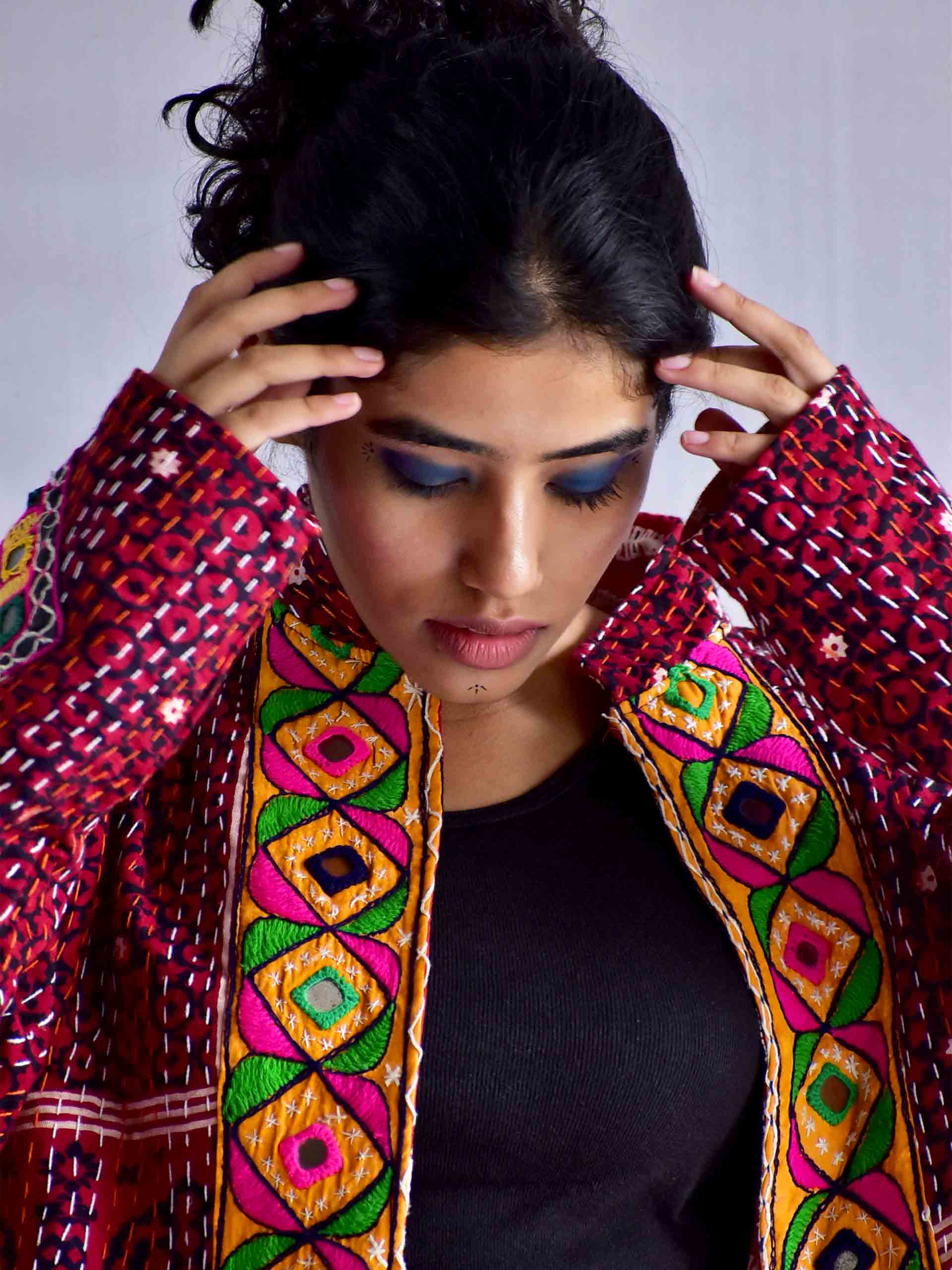Sutra - mirror work hand embroidered and kantha Reversible jacket
