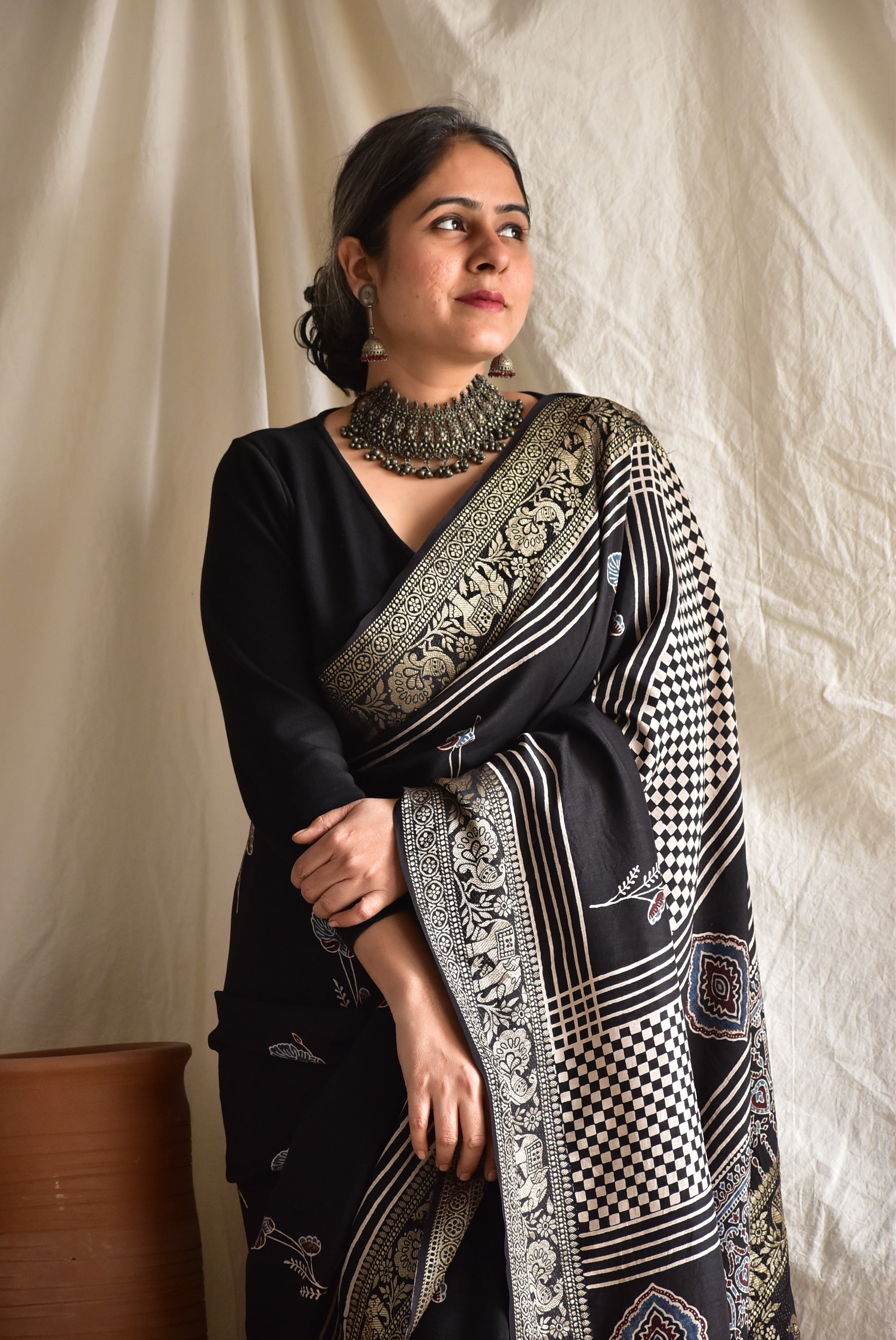 Rivaz - Ajrakh  Dola silk zari pallu saree