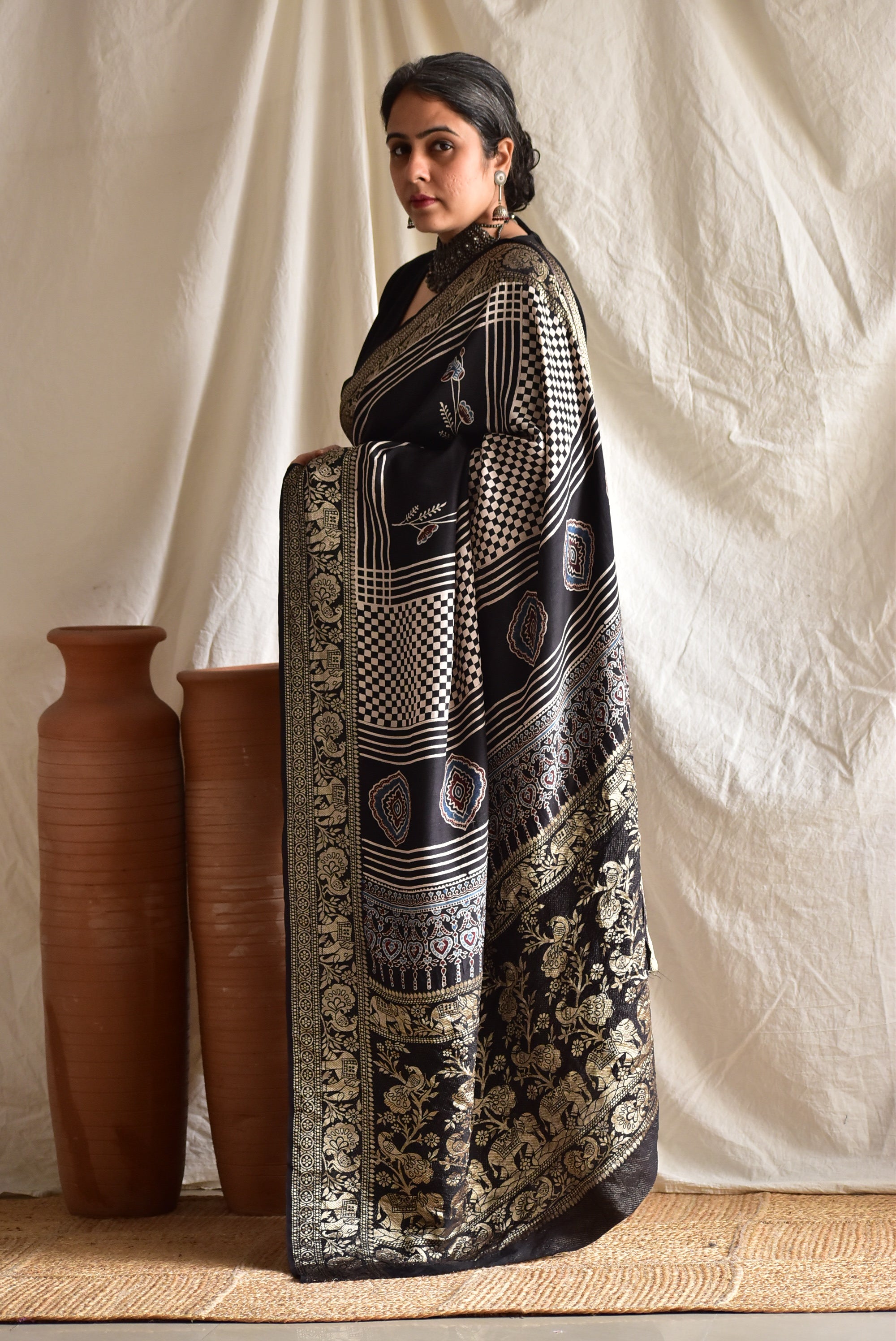 Rivaz - Ajrakh  Dola silk zari pallu saree