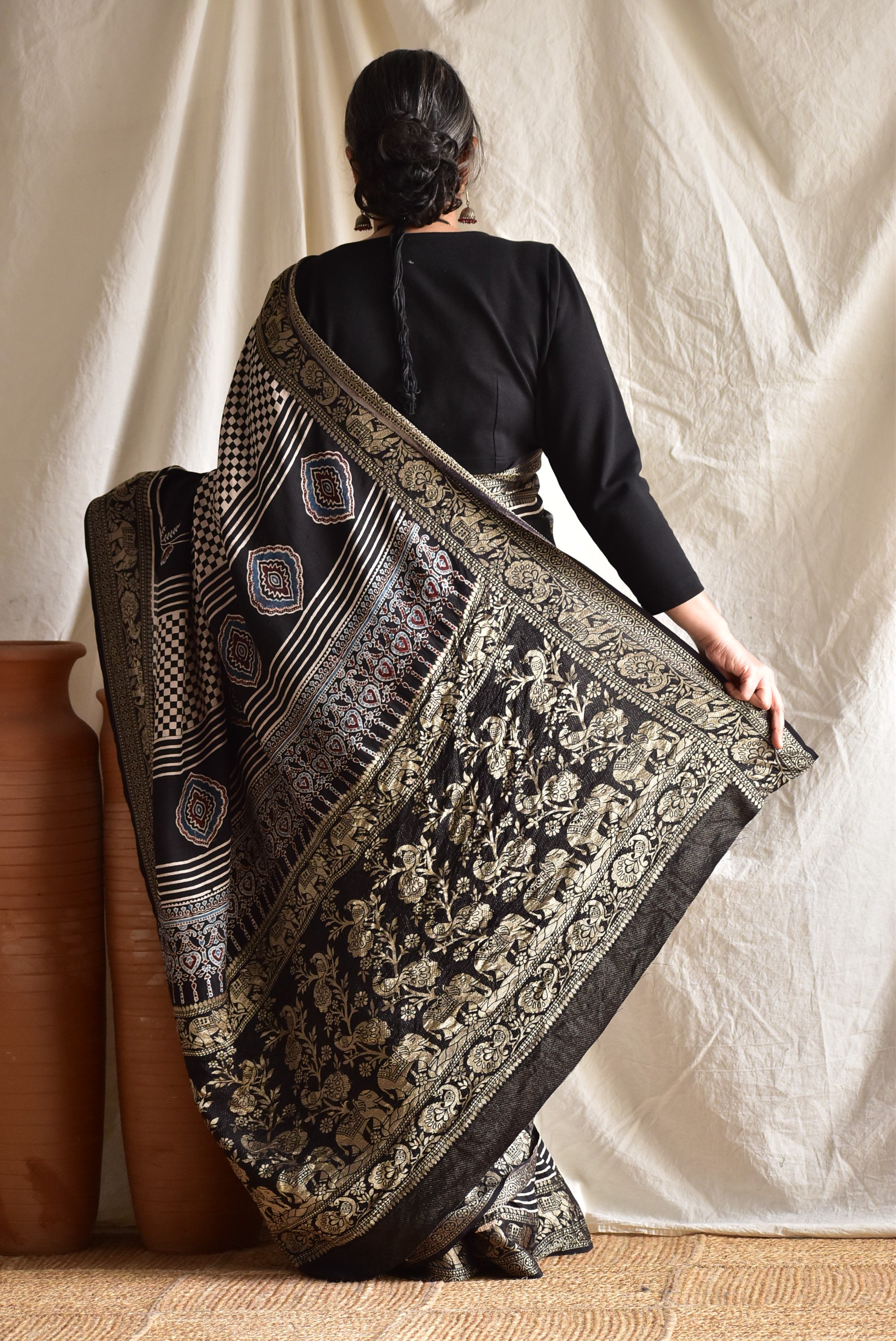 Rivaz - Ajrakh  Dola silk zari pallu saree