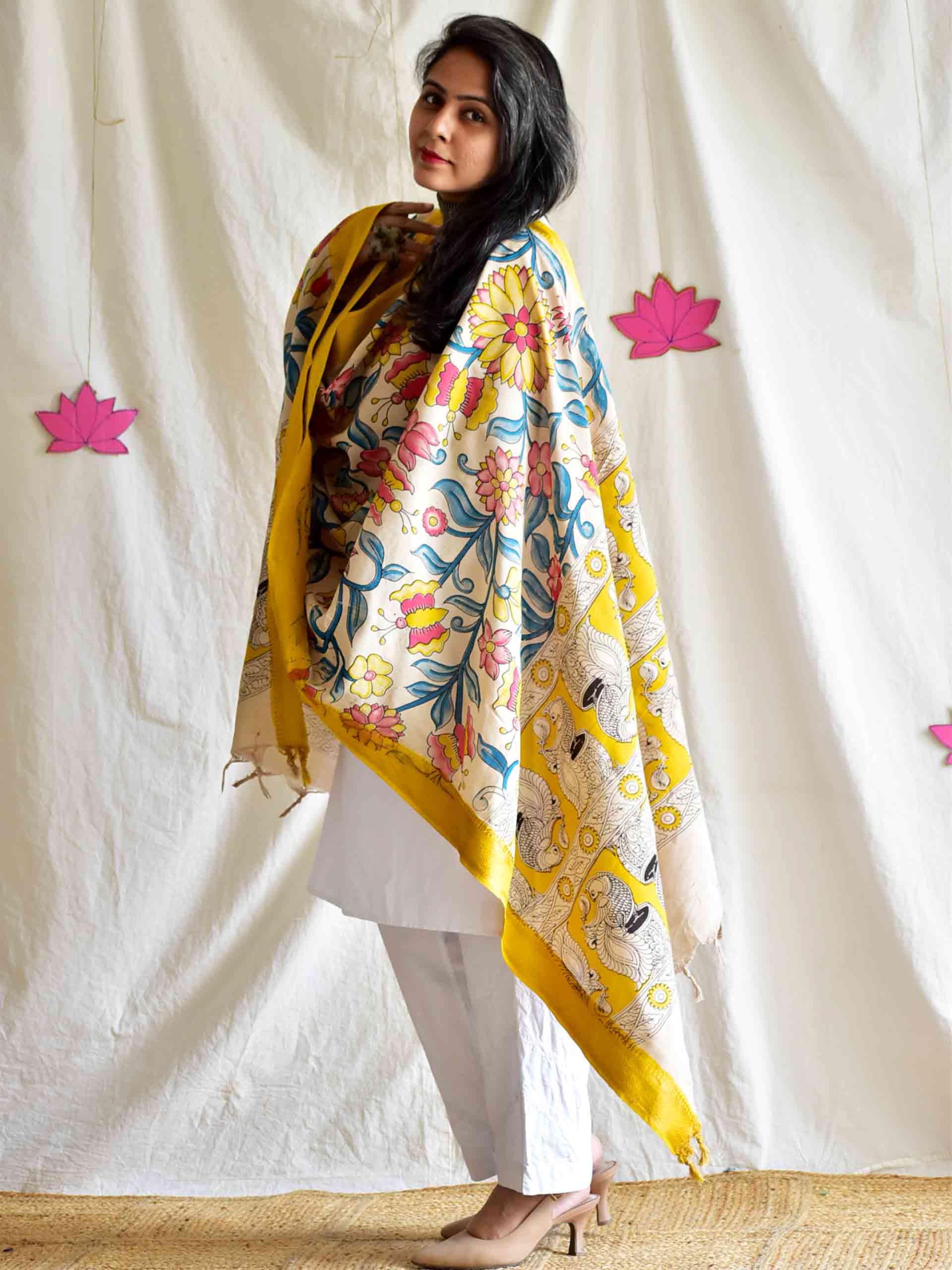 Mehram - Bangalore silk kalamkari printed Dupatta